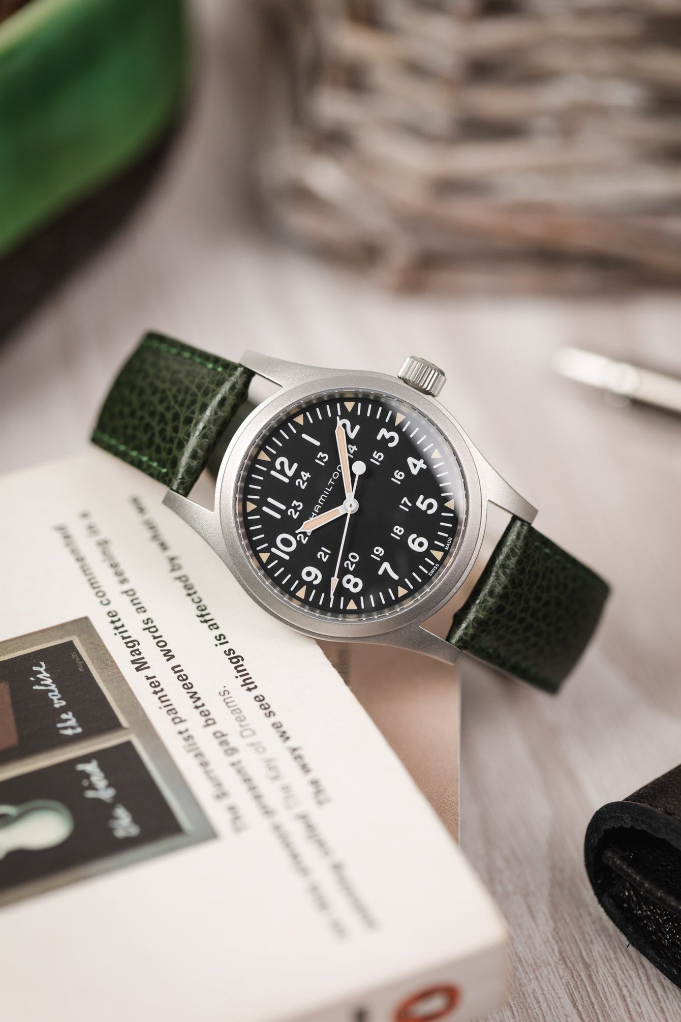 dark green leather strap 