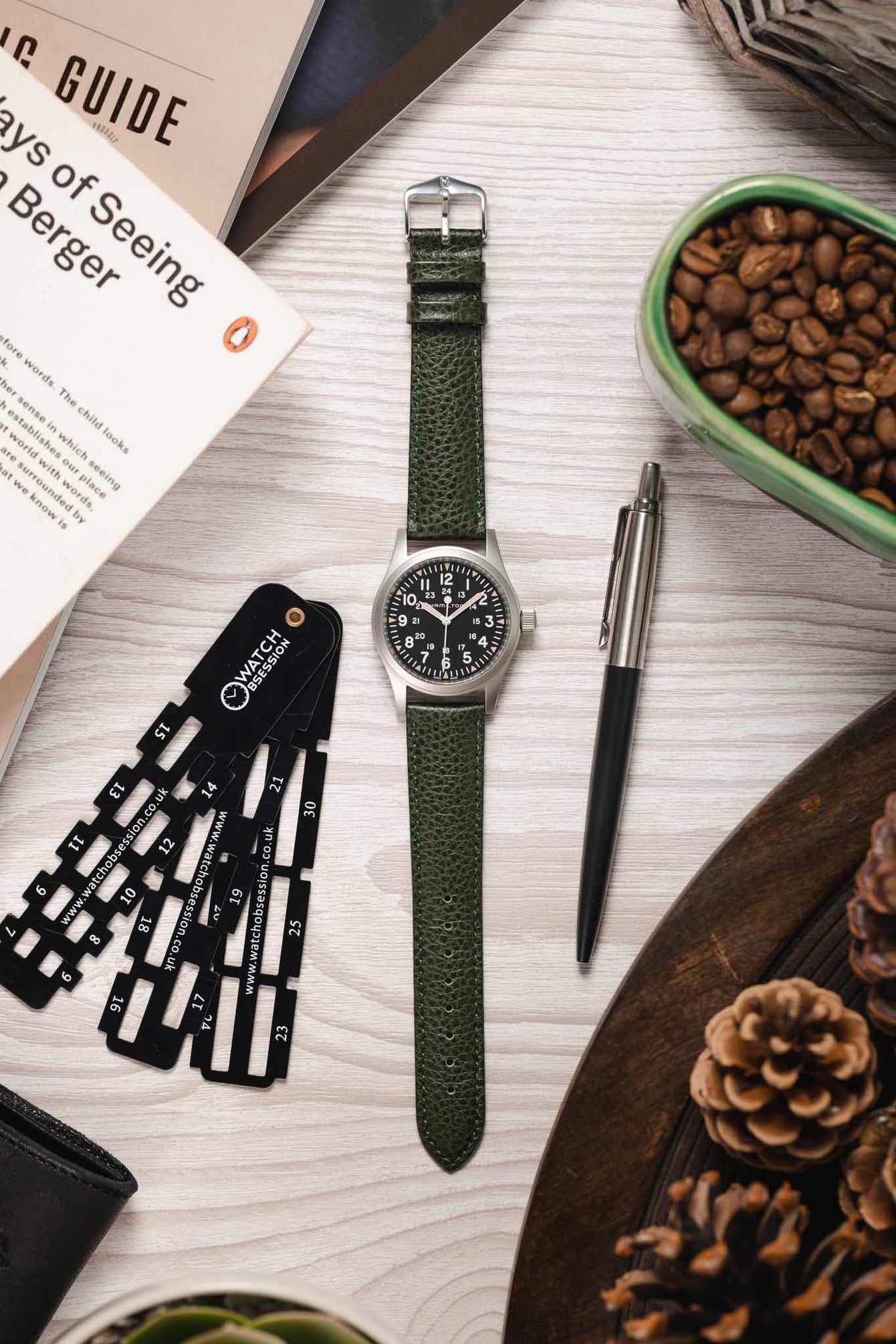 dark green leather strap 