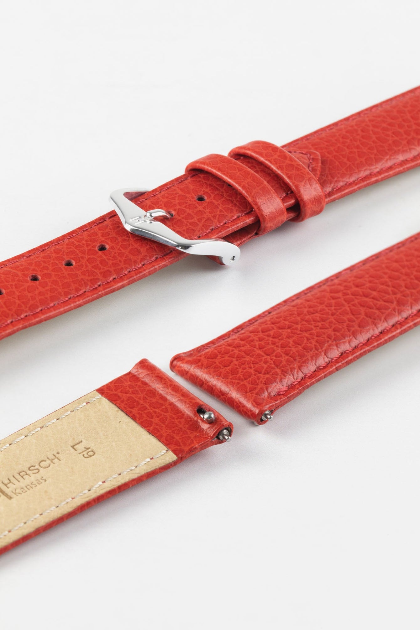 Hirsch KANSAS Buffalo Embossed Calf Leather in RED with Red Stitch