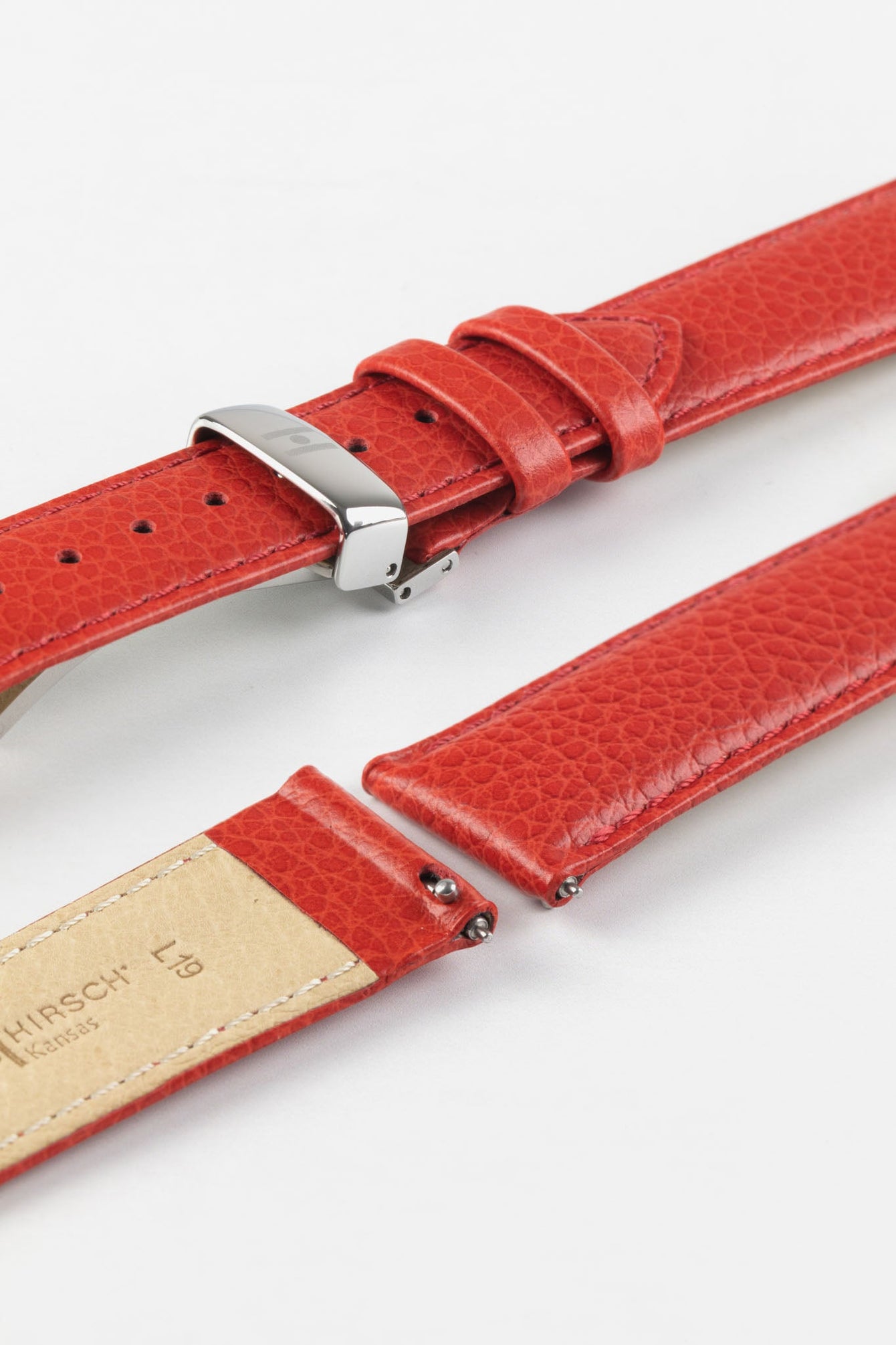 Hirsch KANSAS Buffalo Embossed Calf Leather in RED with Red Stitch