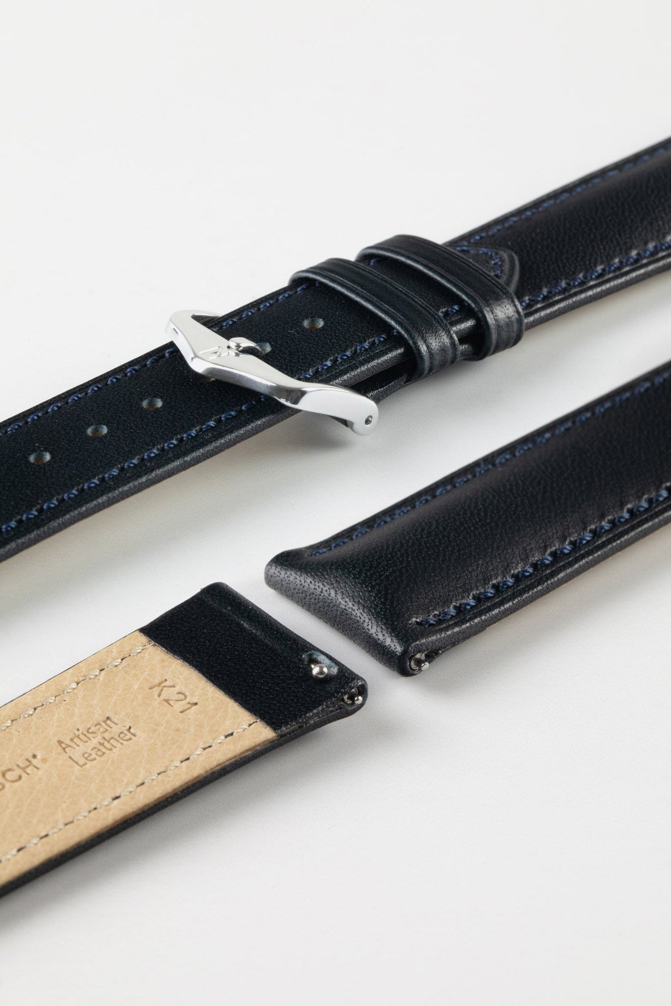 Hirsch KENT Textured Natural Leather Watch Strap in DEEP BLUE