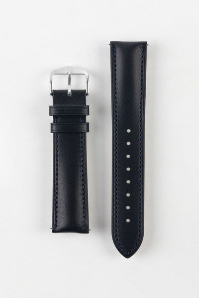 Hirsch KENT Textured Natural Leather Watch Strap in DEEP BLUE