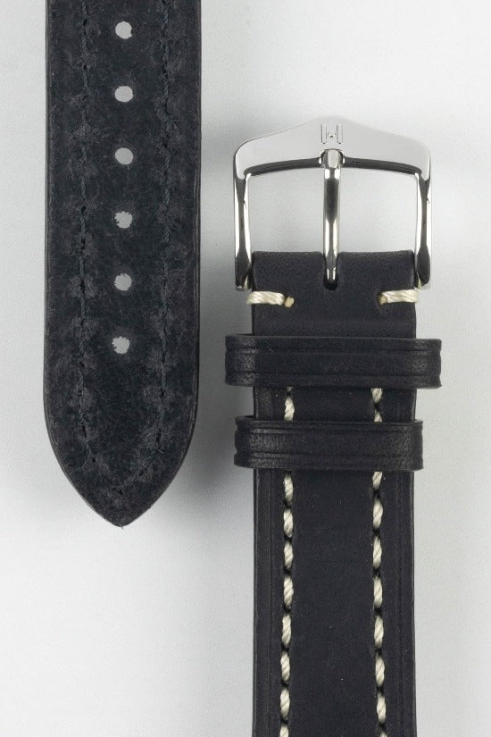 thick black leather watch strap