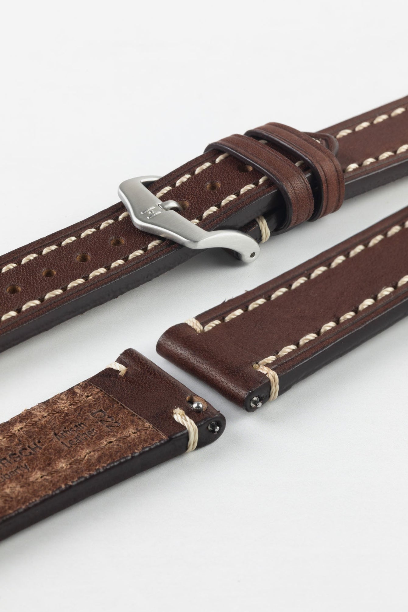 thick brown leather watch strap