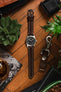 thick brown leather watch strap