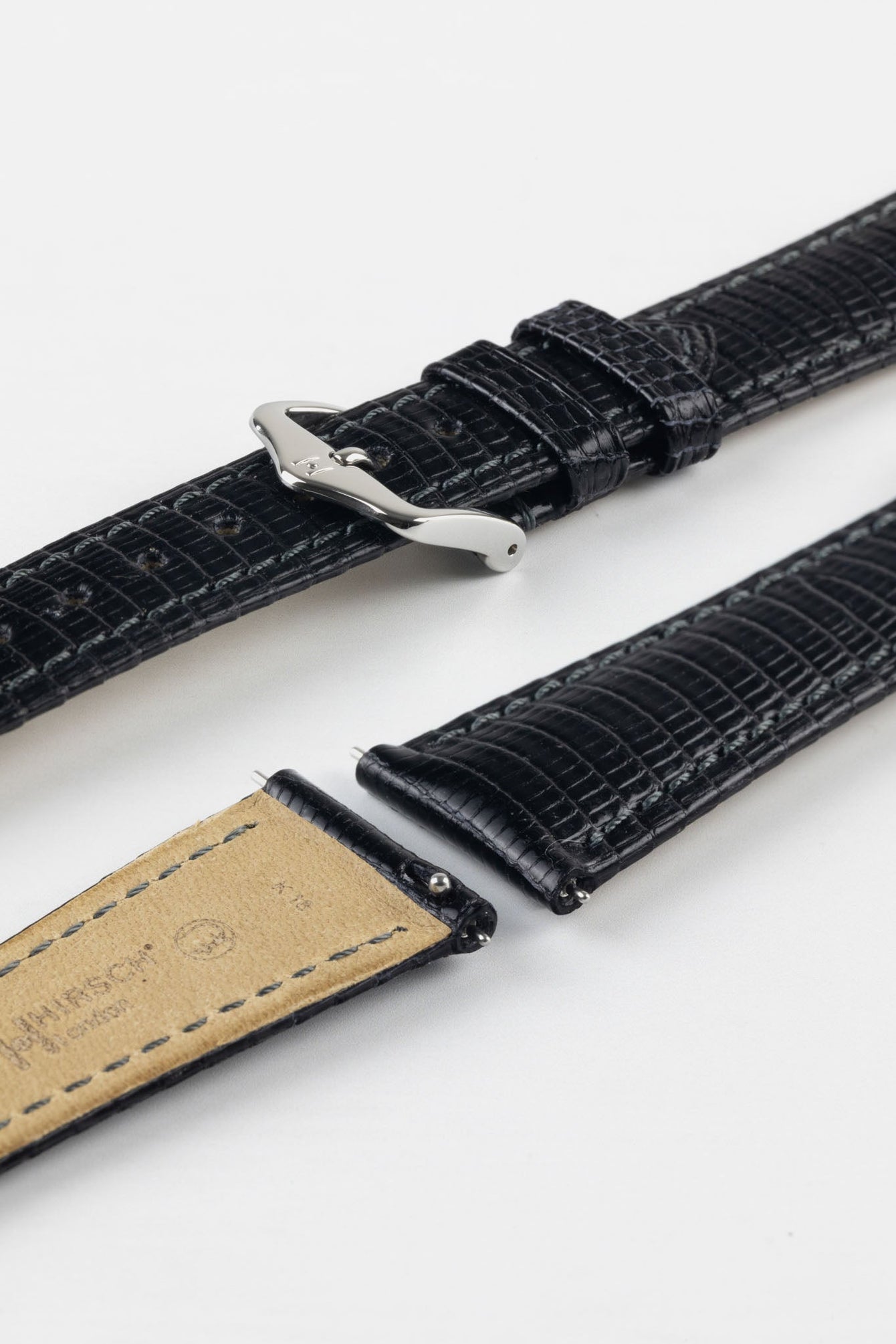 Hirsch LONDON Lizard Leather Watch Strap in BLACK