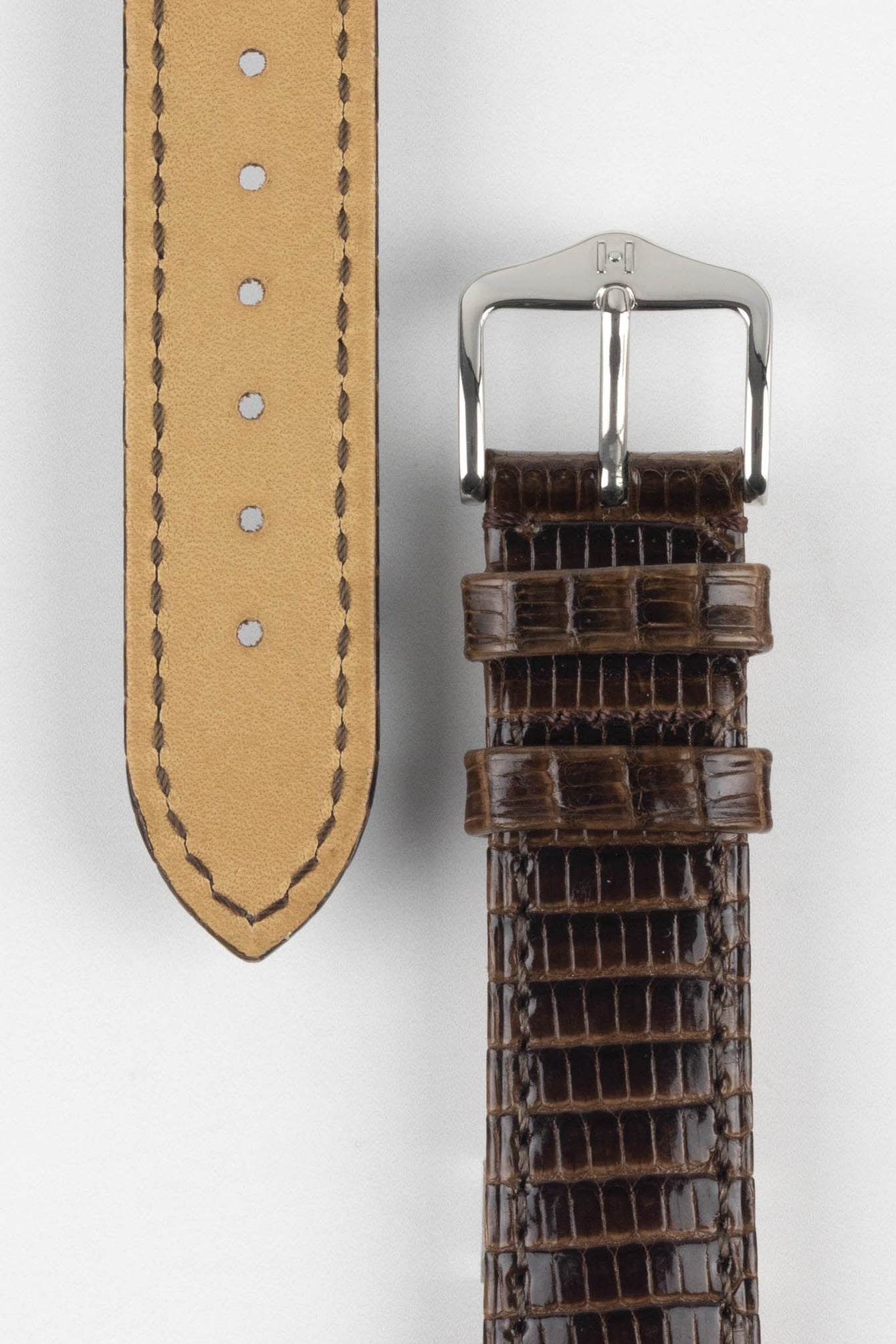 Hirsch LONDON Lizard Leather Watch Strap in BROWN