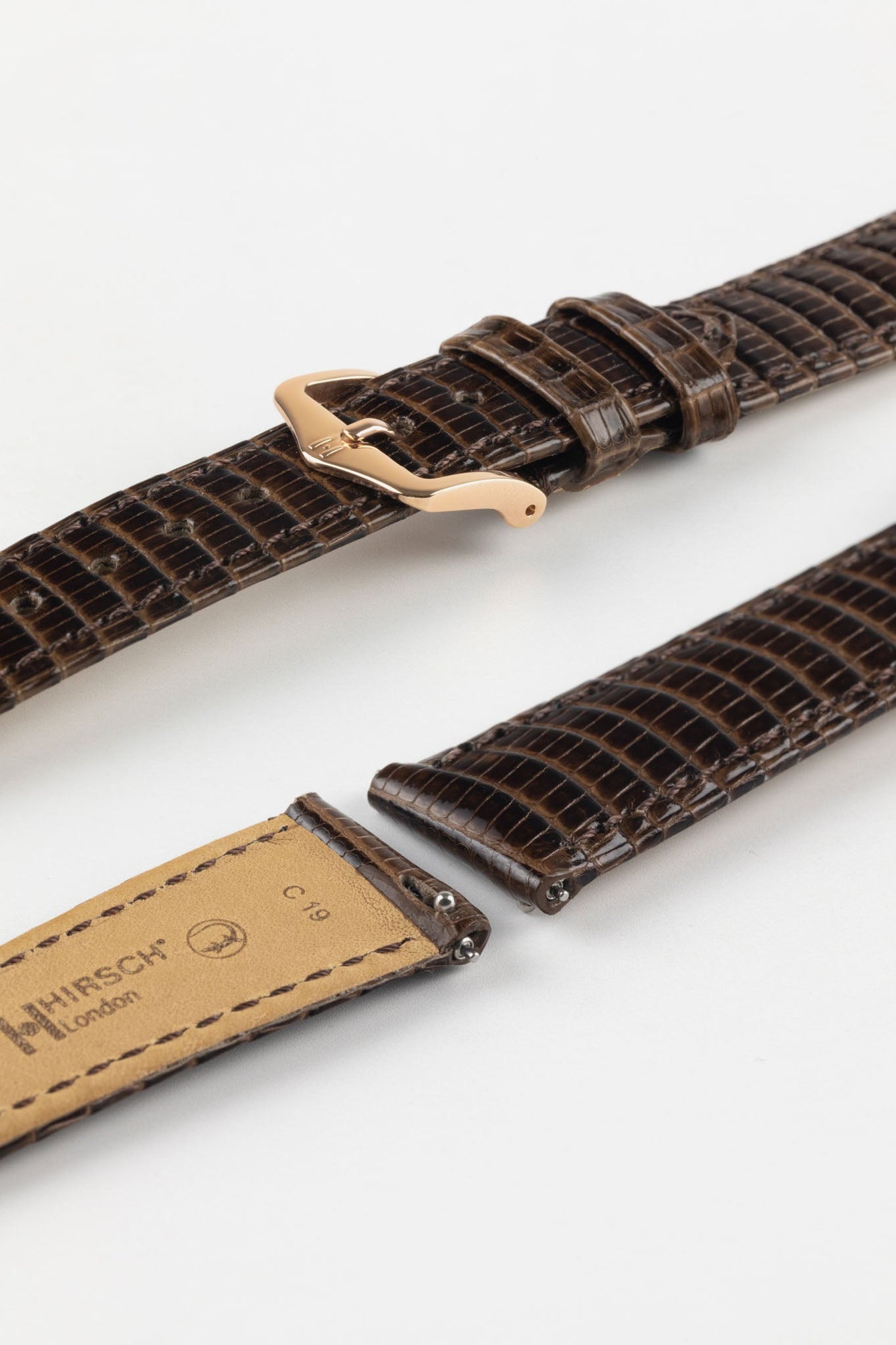 Hirsch LONDON Lizard Leather Watch Strap in BROWN