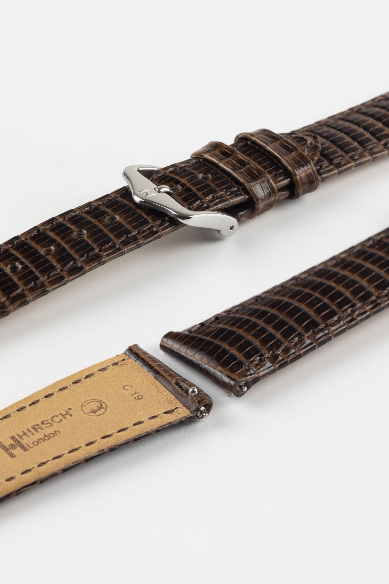 Hirsch LONDON Lizard Leather Watch Strap in BROWN