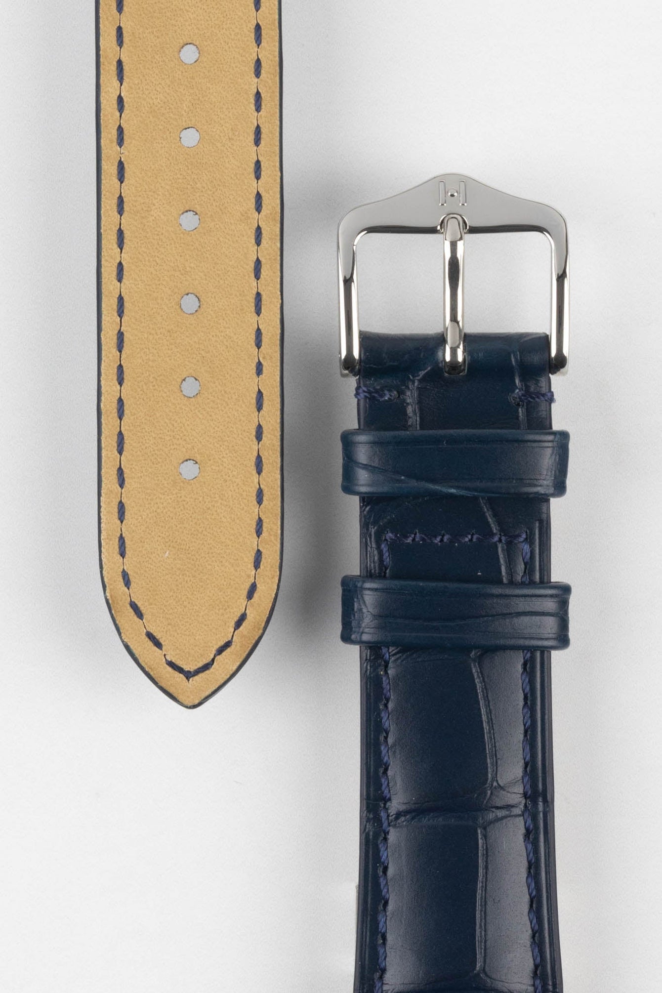 Hirsch LONDON Matt Alligator Leather Watch Strap in BLUE