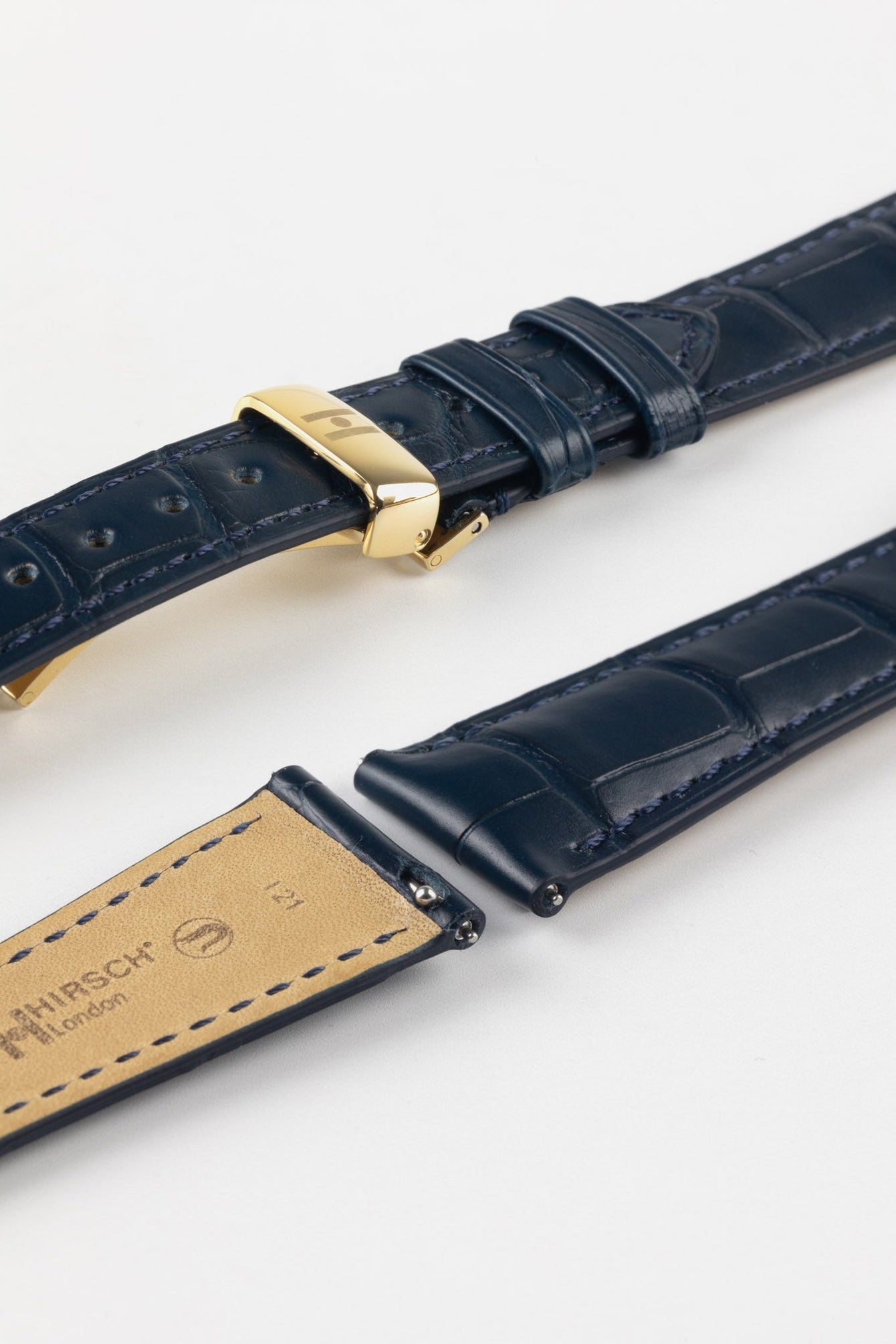 Hirsch LONDON Matt Alligator Leather Watch Strap in BLUE