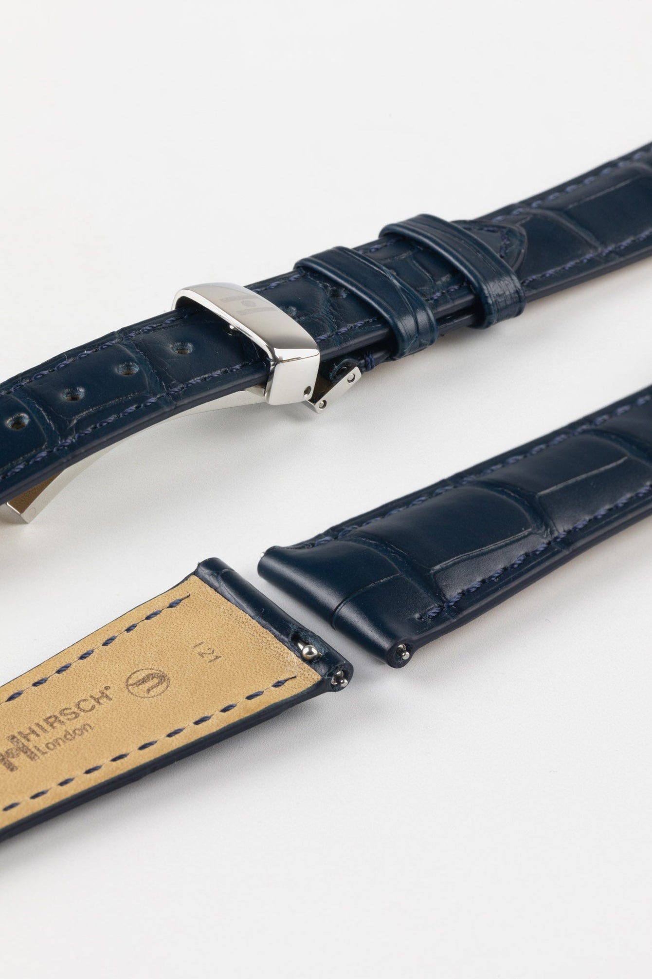 Hirsch LONDON Matt Alligator Leather Watch Strap in BLUE