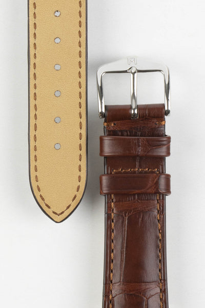 Hirsch LONDON Matt Alligator Leather Quick-Release Watch Strap in BROWN