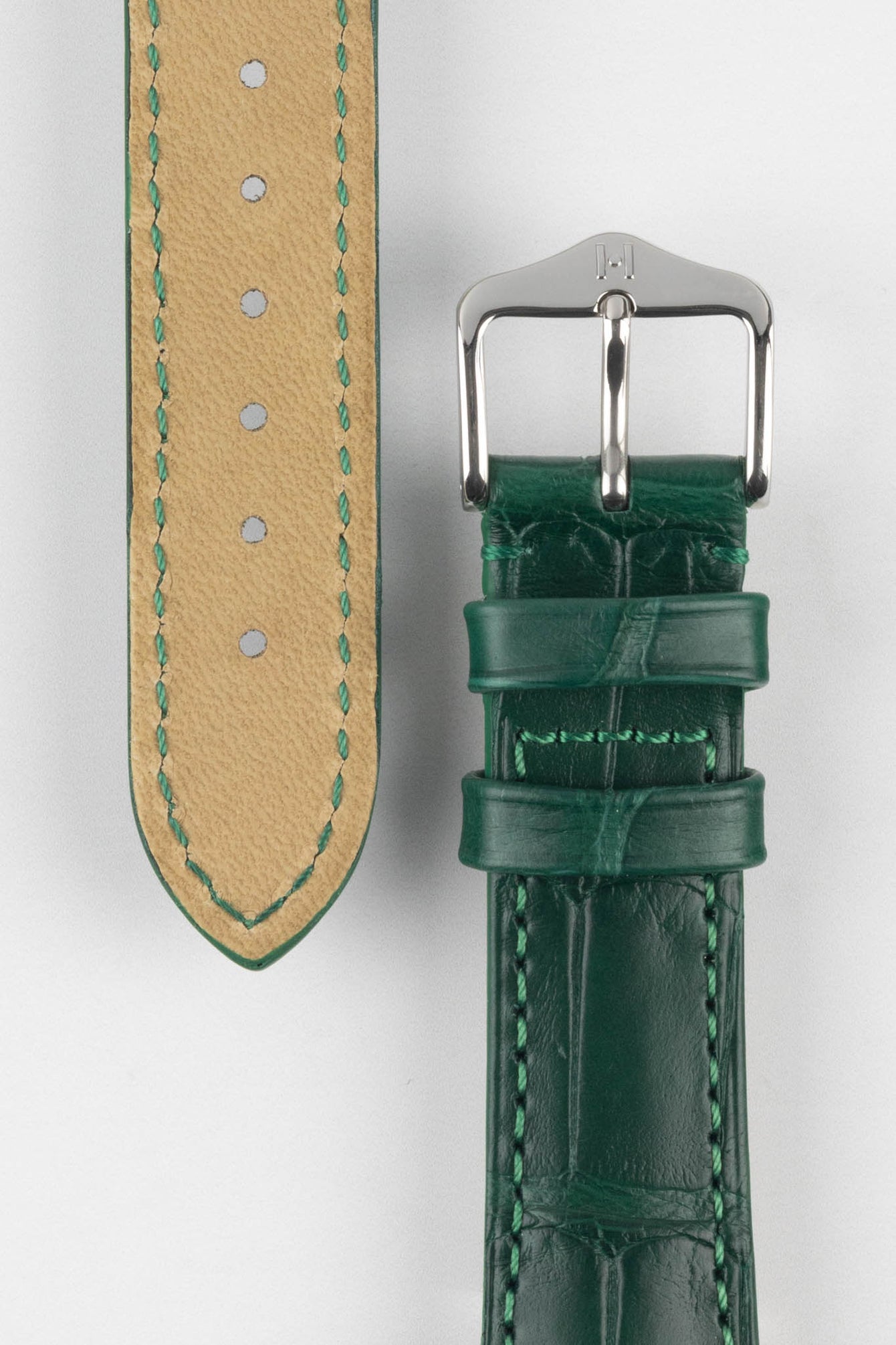 Hirsch LONDON Matt Dark Green Alligator Leather Watch Strap