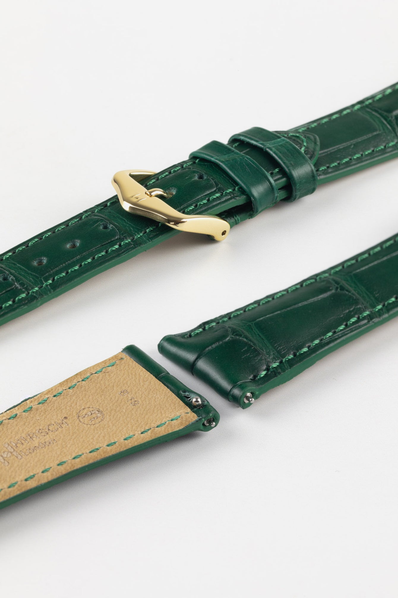 Hirsch LONDON Matt Dark Green Alligator Leather Watch Strap