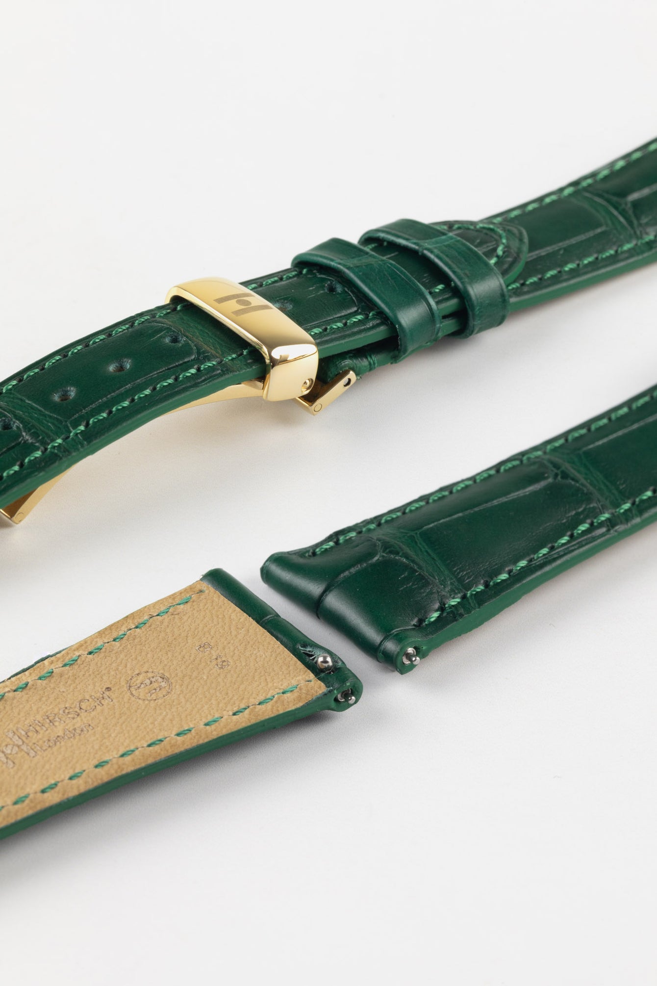 Hirsch LONDON Matt Dark Green Alligator Leather Watch Strap