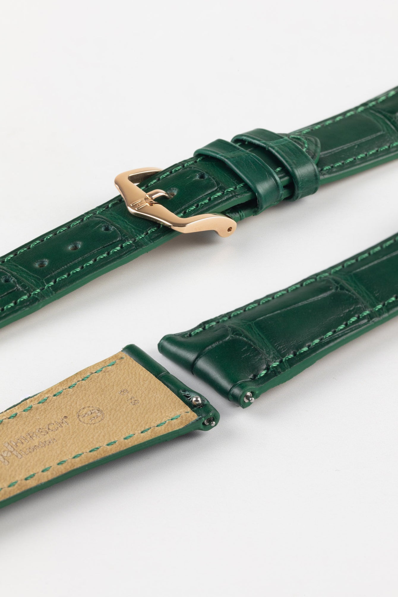 Hirsch LONDON Matt Dark Green Alligator Leather Watch Strap