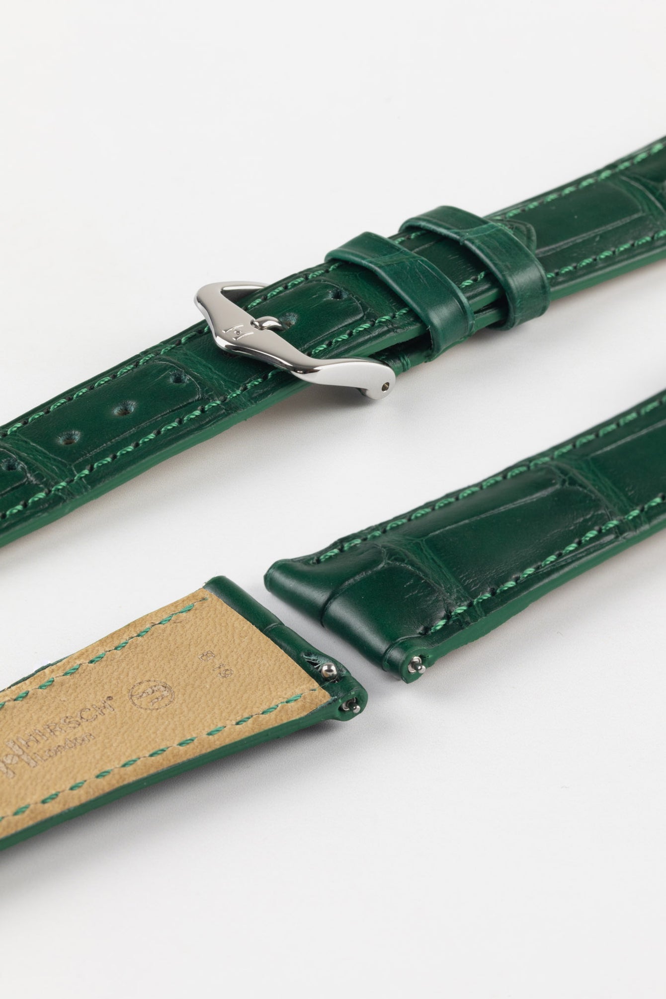 Hirsch LONDON Matt Dark Green Alligator Leather Watch Strap