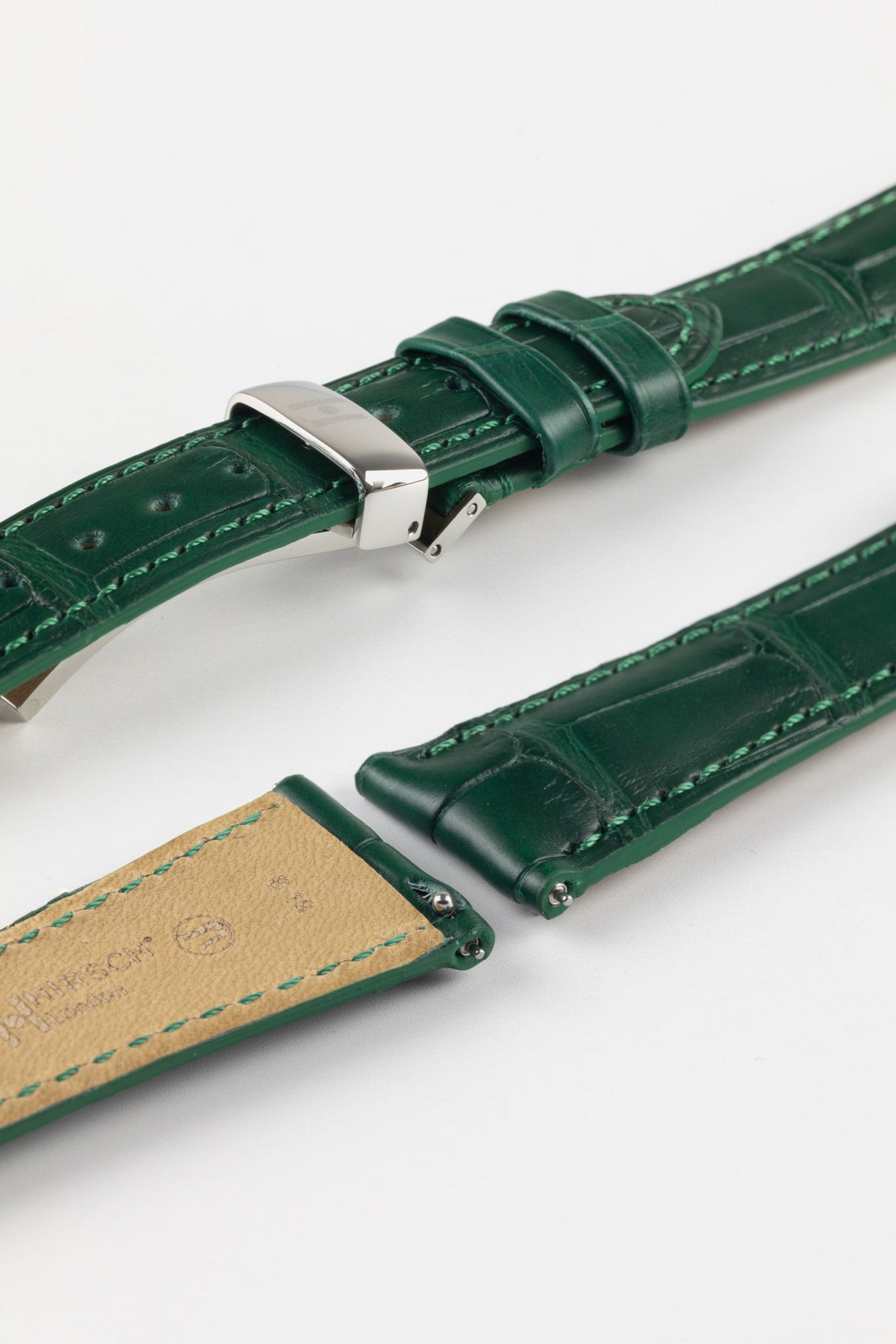 Hirsch LONDON Matt Dark Green Alligator Leather Watch Strap