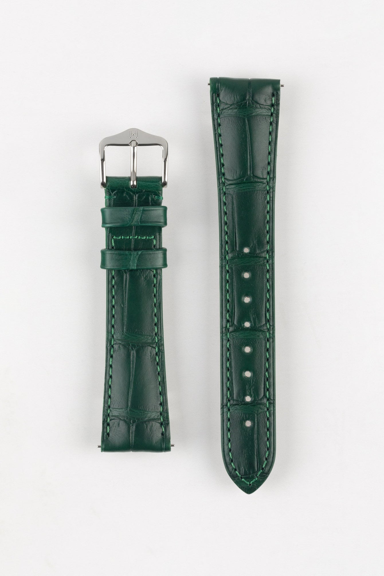 Hirsch LONDON Matt Dark Green Alligator Leather Watch Strap