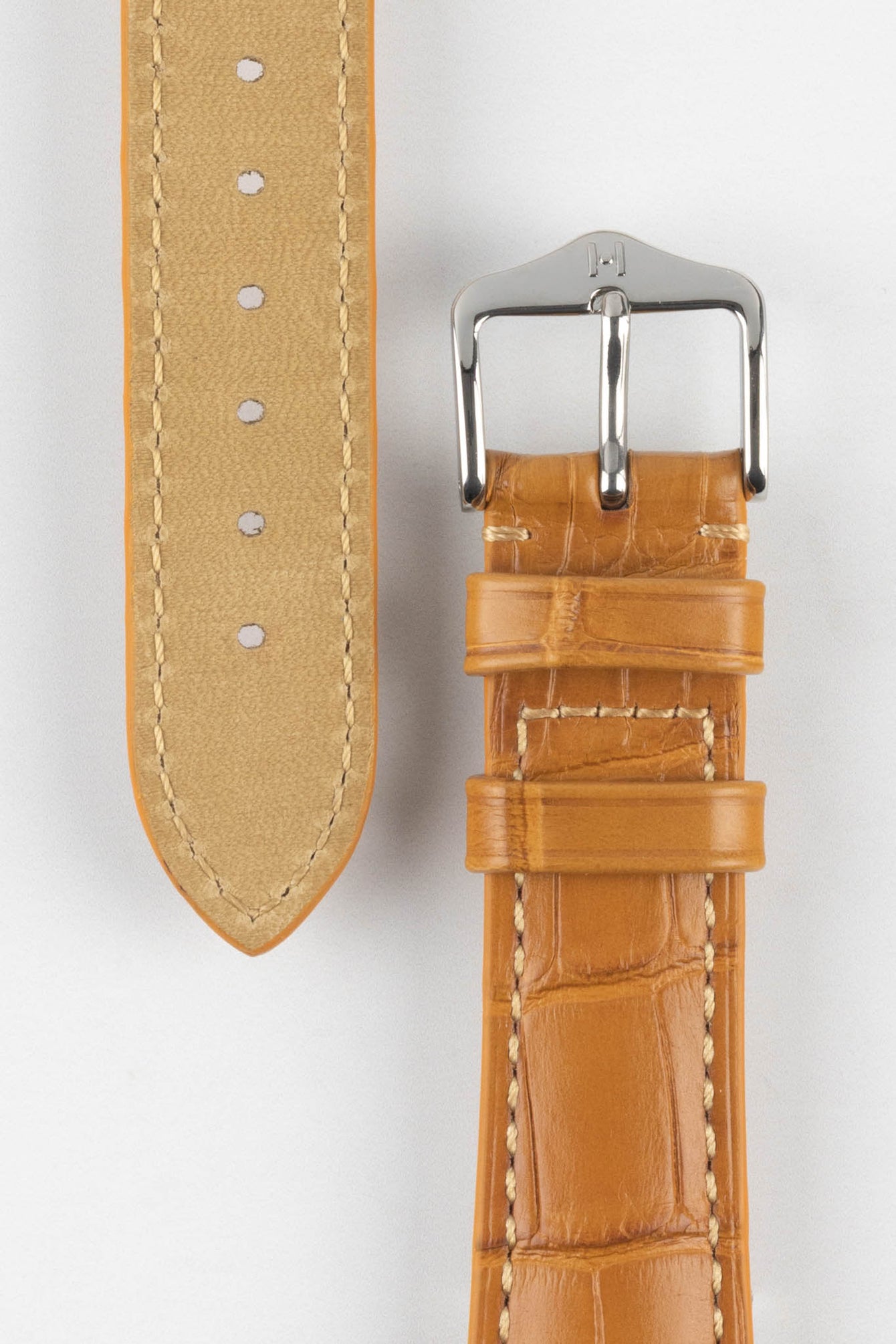 Hirsch LONDON Matt Alligator Leather Watch Strap in HONEY