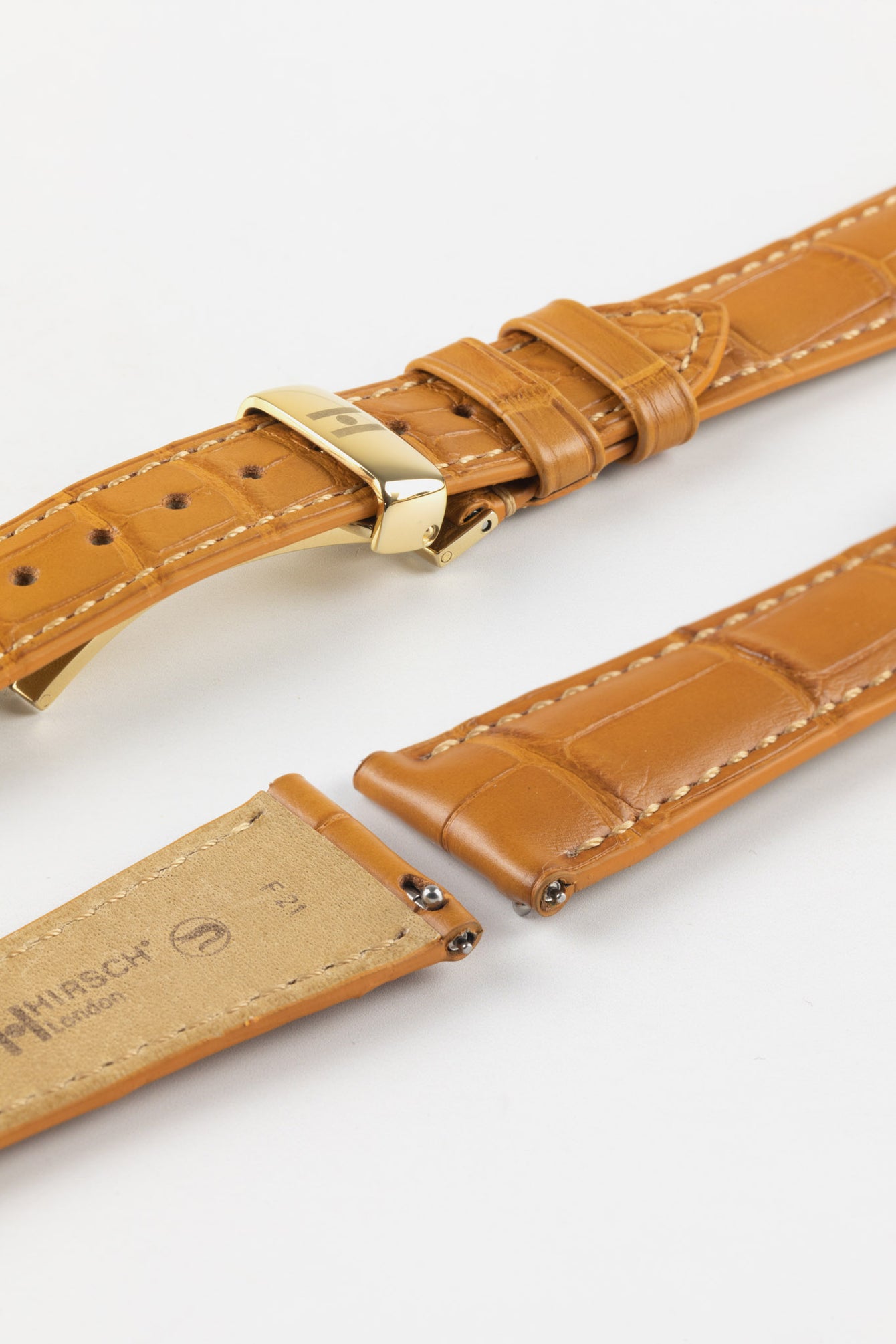 Hirsch LONDON Matt Alligator Leather Watch Strap in HONEY