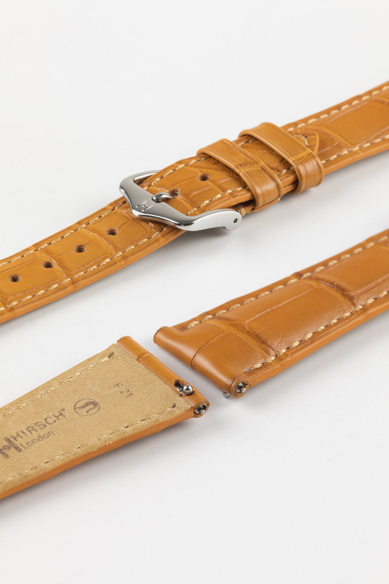 Hirsch LONDON Matt Alligator Leather Watch Strap in HONEY