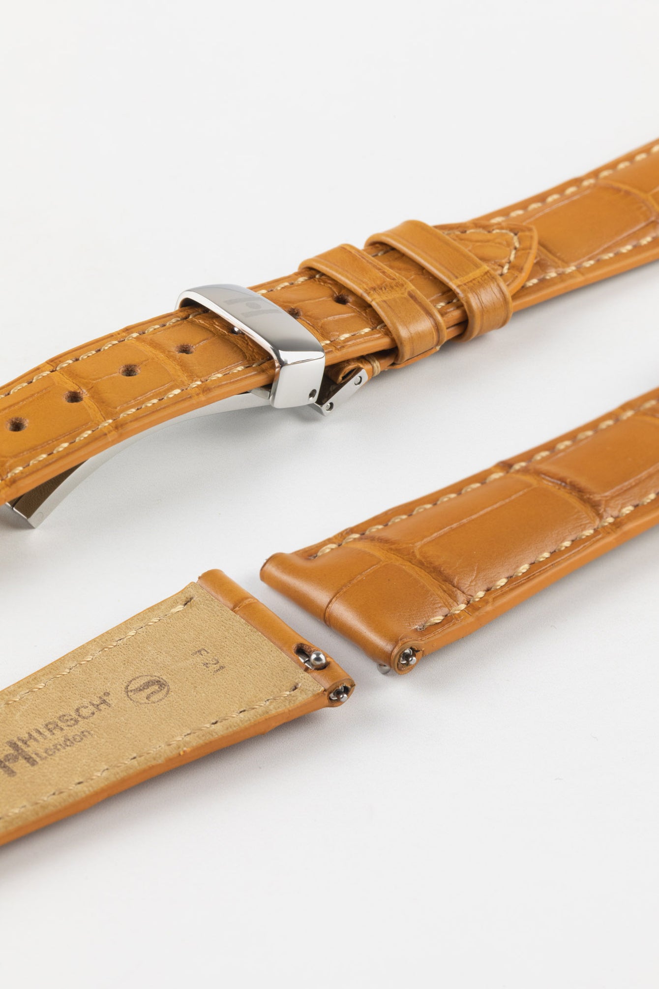 Hirsch LONDON Matt Alligator Leather Watch Strap in HONEY