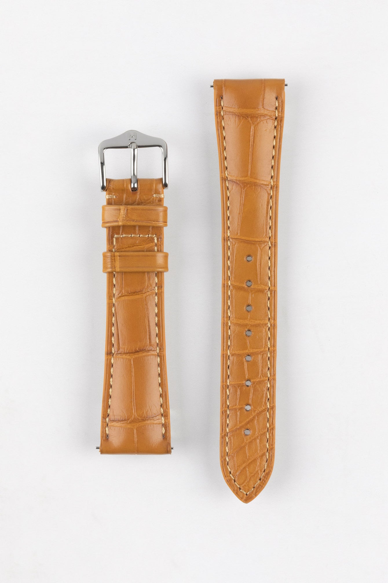 Hirsch LONDON Matt Alligator Leather Watch Strap in HONEY