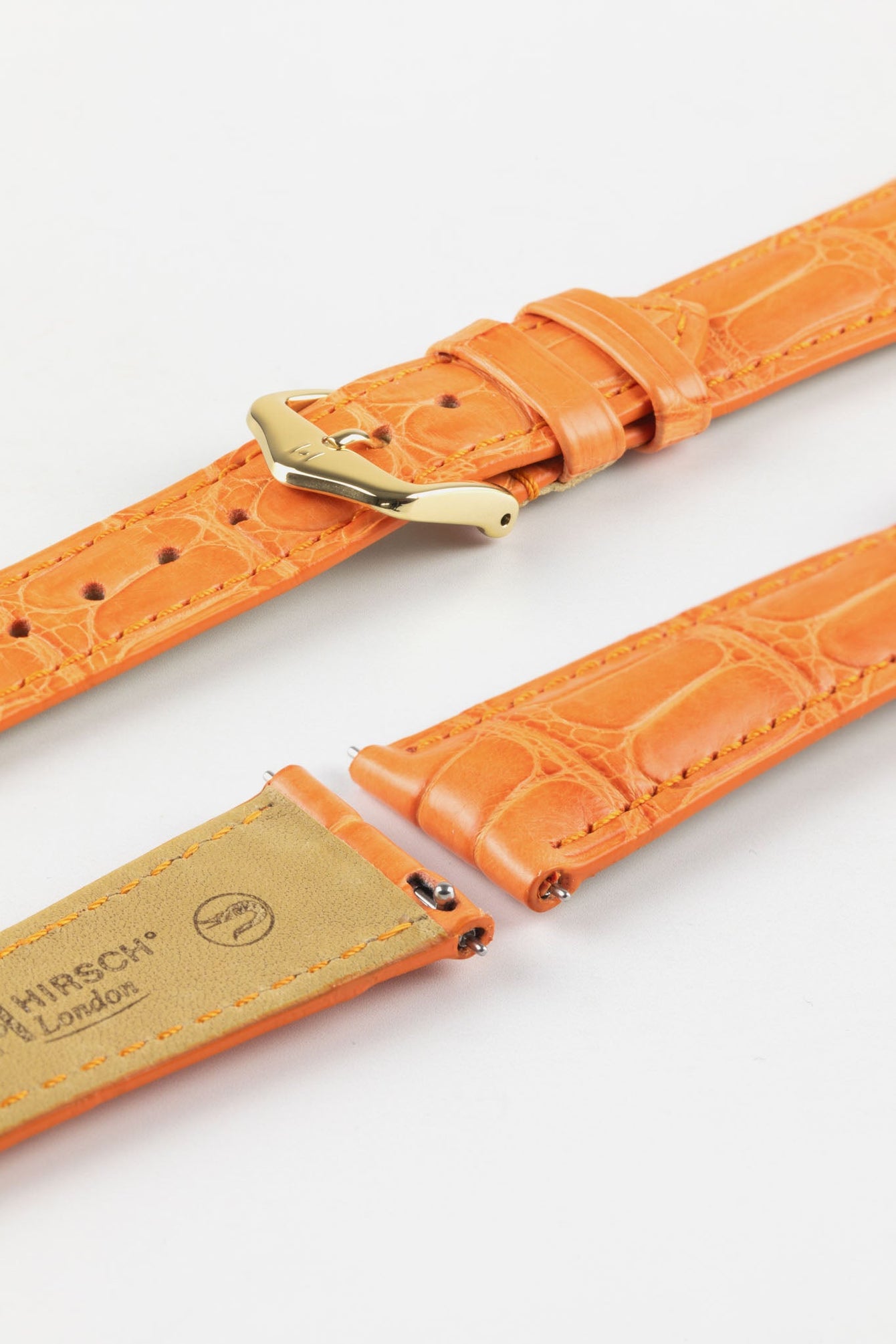 Hirsch LONDON Matt Alligator Leather Watch Strap in ORANGE