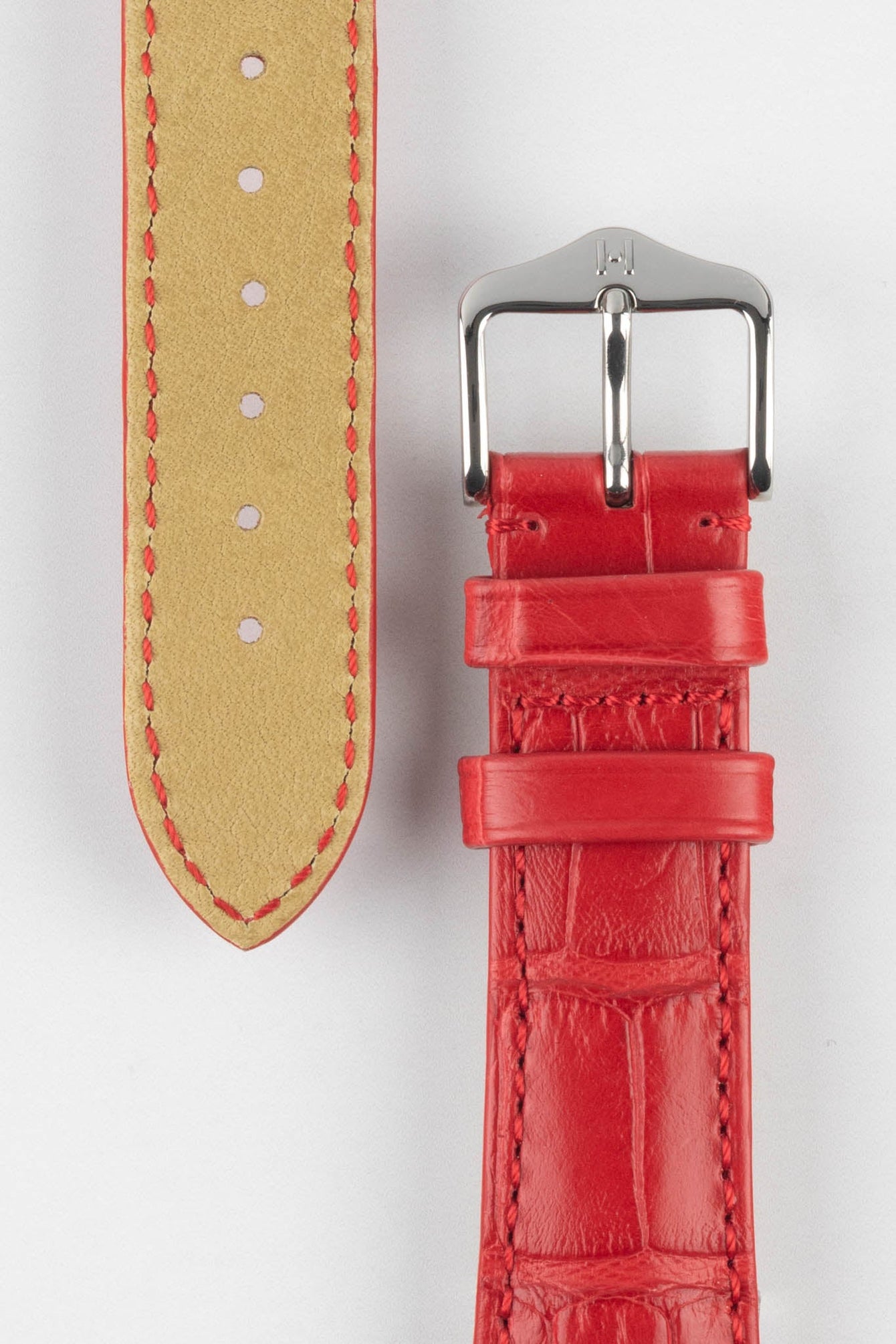 Hirsch LONDON Matt Alligator Leather Watch Strap in RED