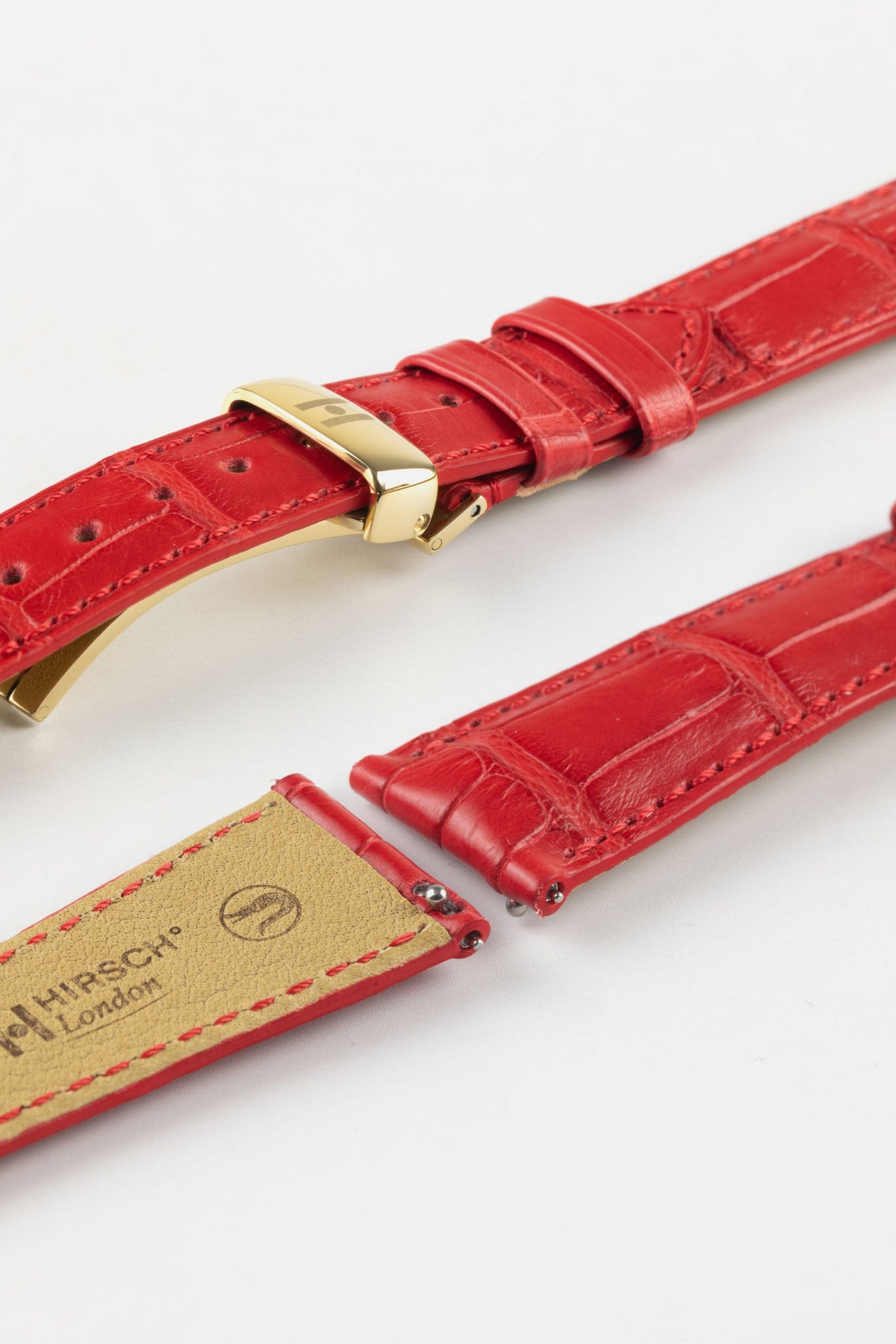 Hirsch LONDON Matt Alligator Leather Watch Strap in RED