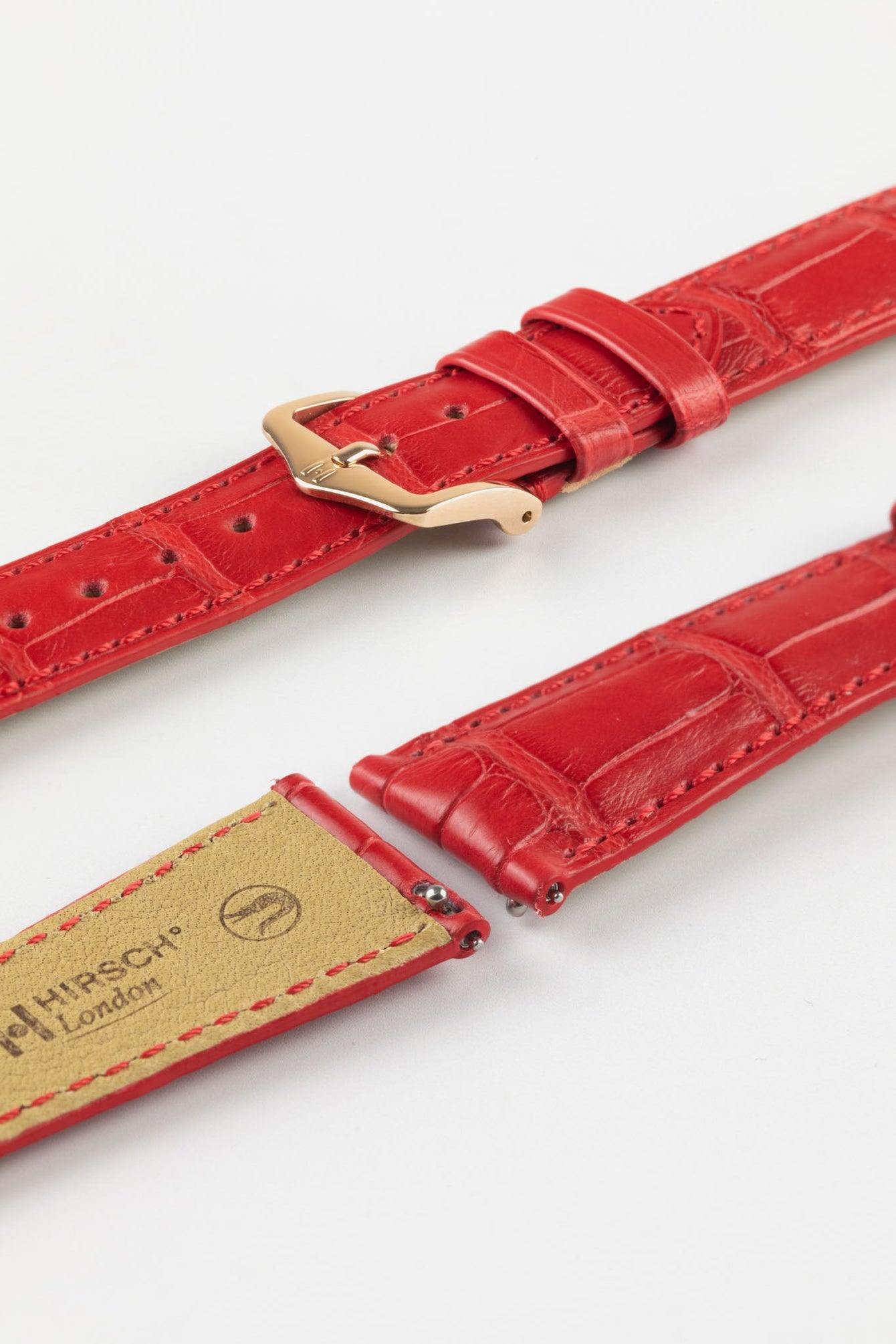 Hirsch LONDON Matt Alligator Leather Watch Strap in RED