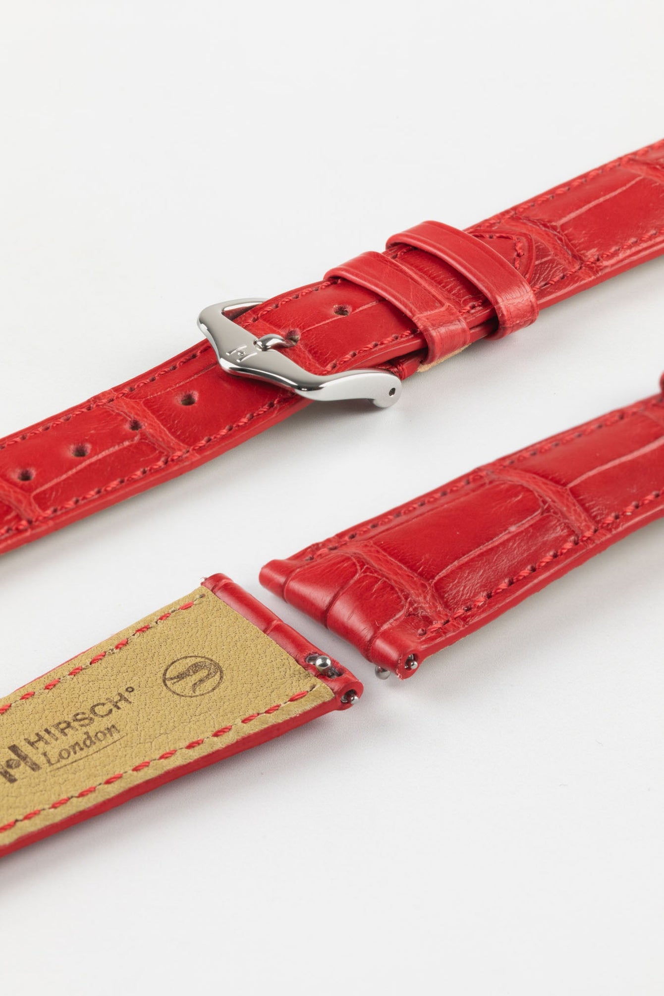 Hirsch LONDON Matt Alligator Leather Watch Strap in RED