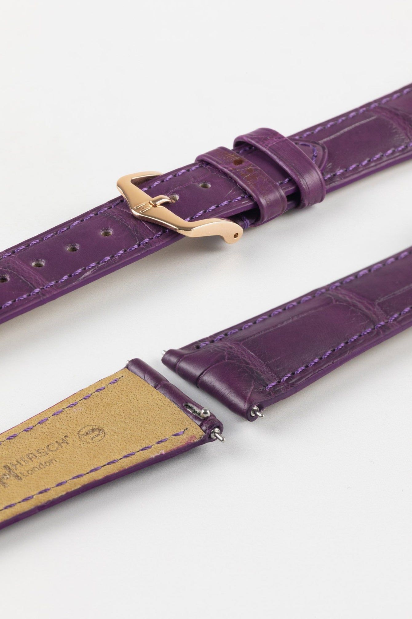 Hirsch LONDON Matt Alligator Leather Watch Strap in VIOLET