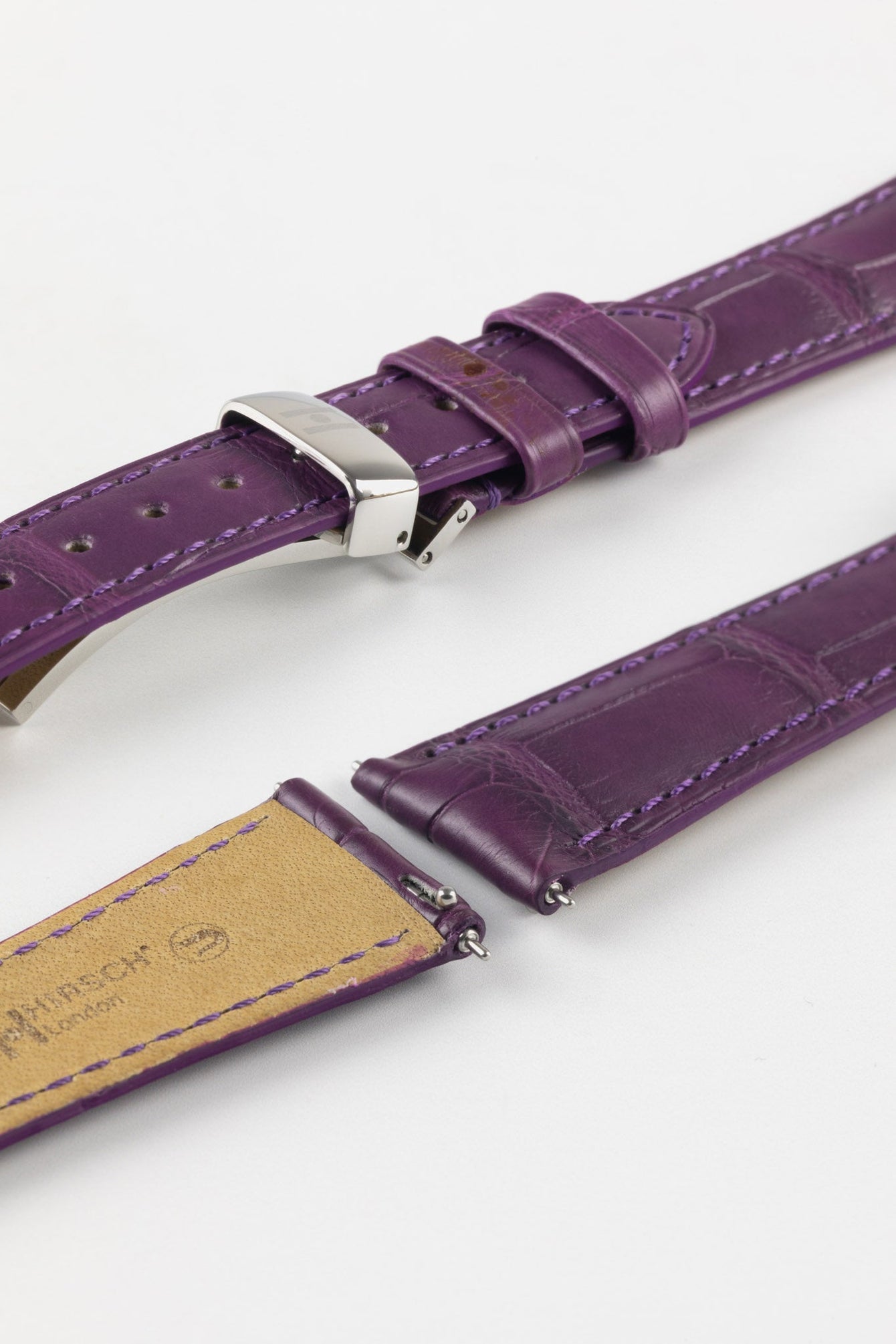 Hirsch LONDON Matt Alligator Leather Watch Strap in VIOLET