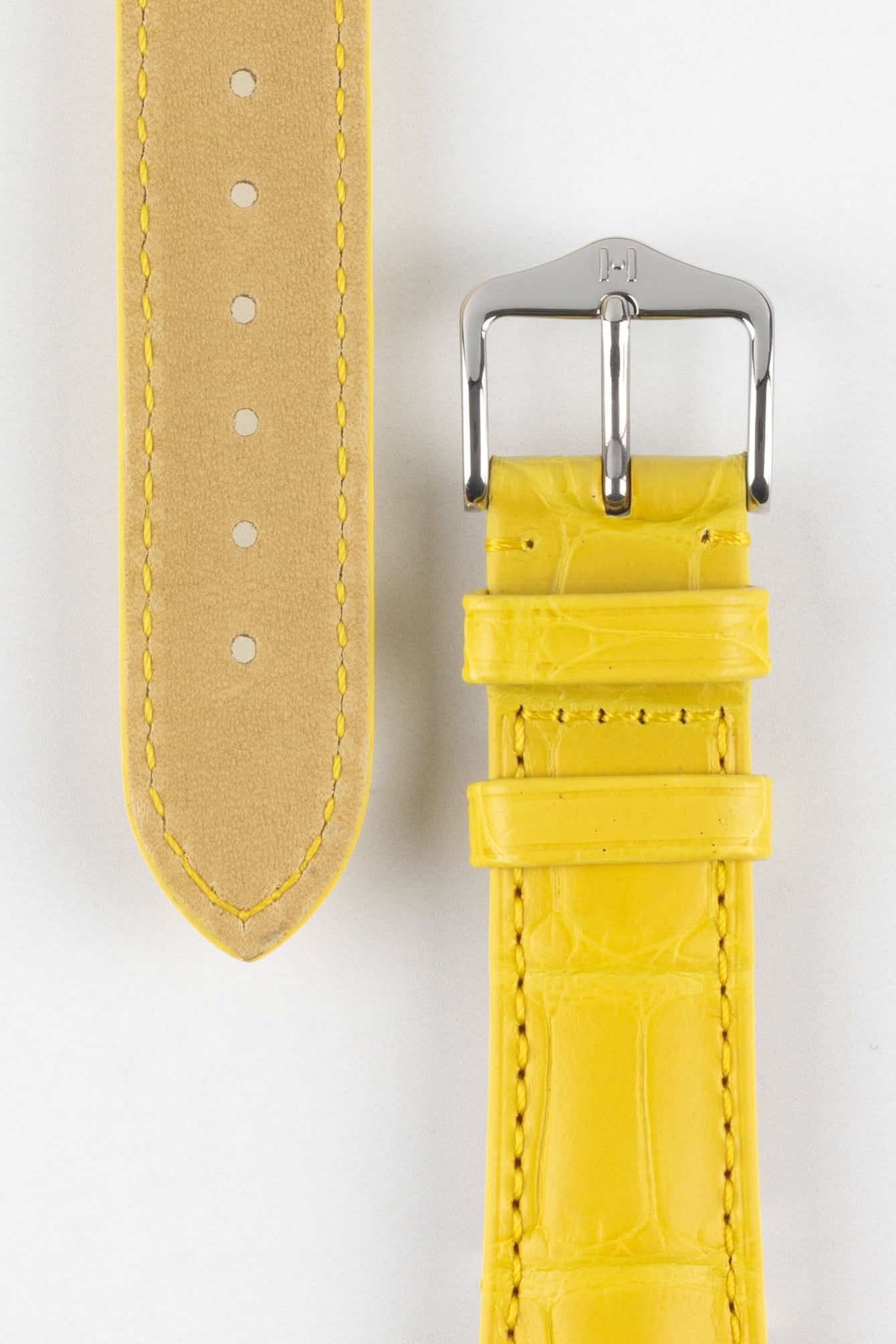 Hirsch LONDON Matt Alligator Leather Watch Strap in YELLOW