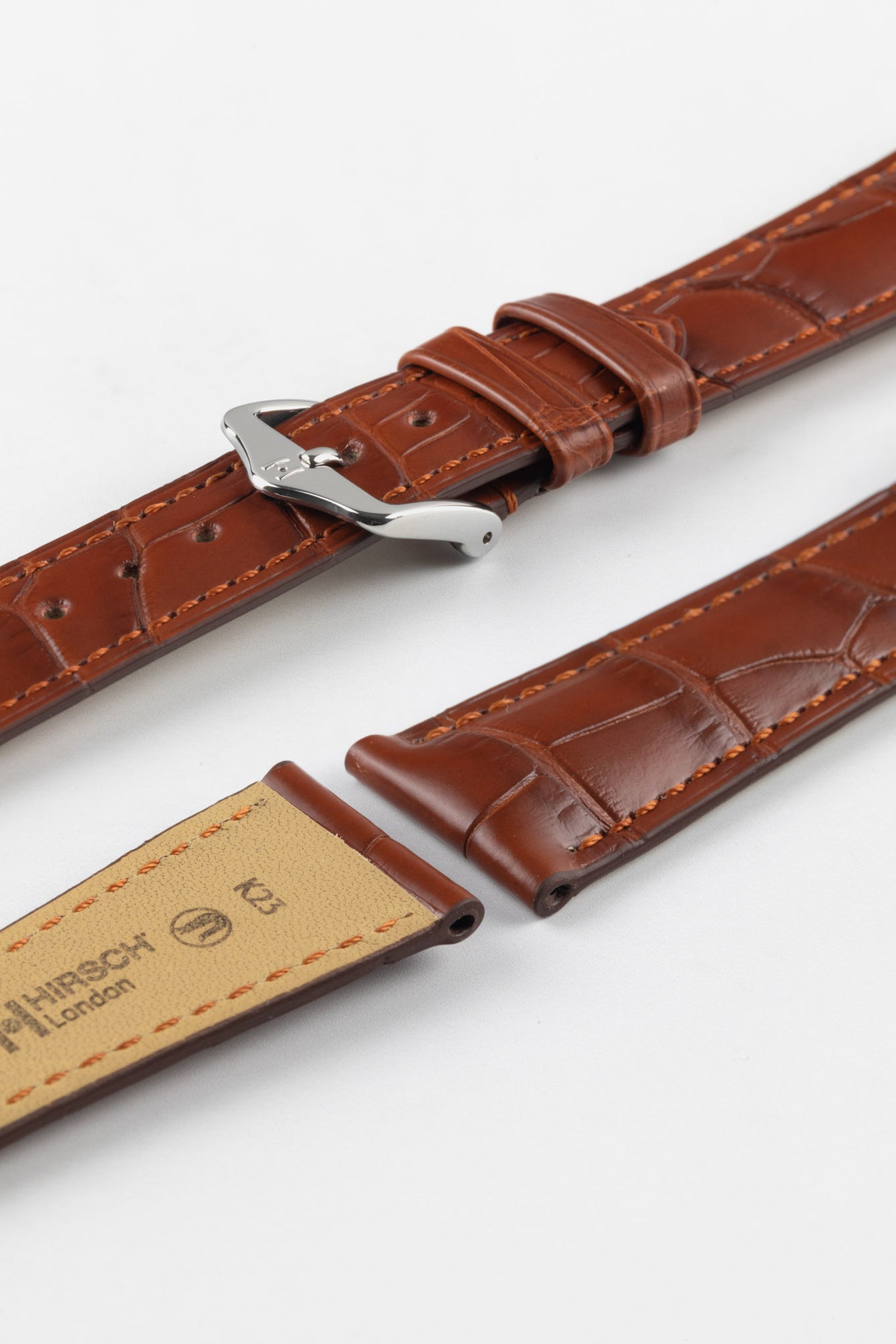 Hirsch LONDON NQR Matt Alligator Leather Watch Strap in GOLD BROWN