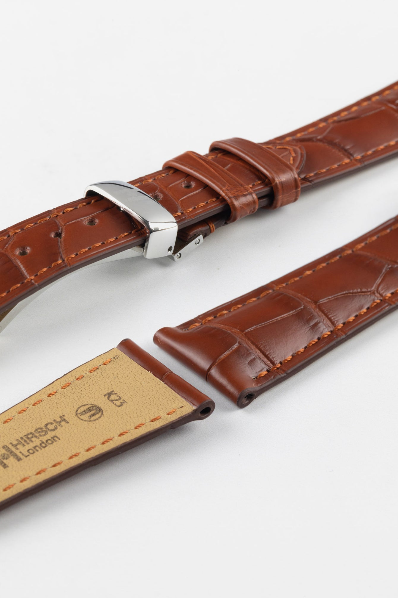 Hirsch LONDON NQR Matt Alligator Leather Watch Strap in GOLD BROWN