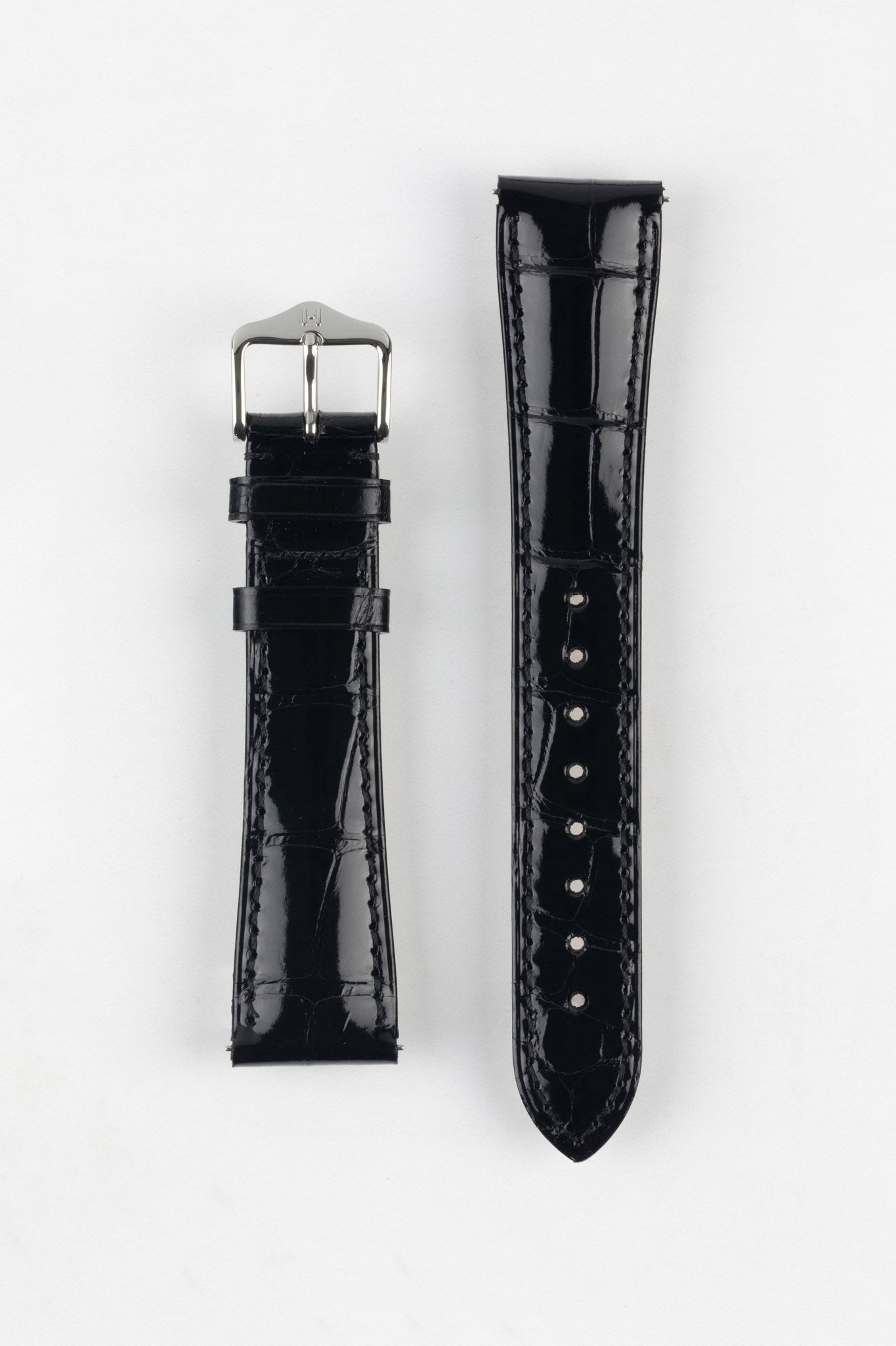 Michele 16mm Shiny Black Alligator Watch top Strap