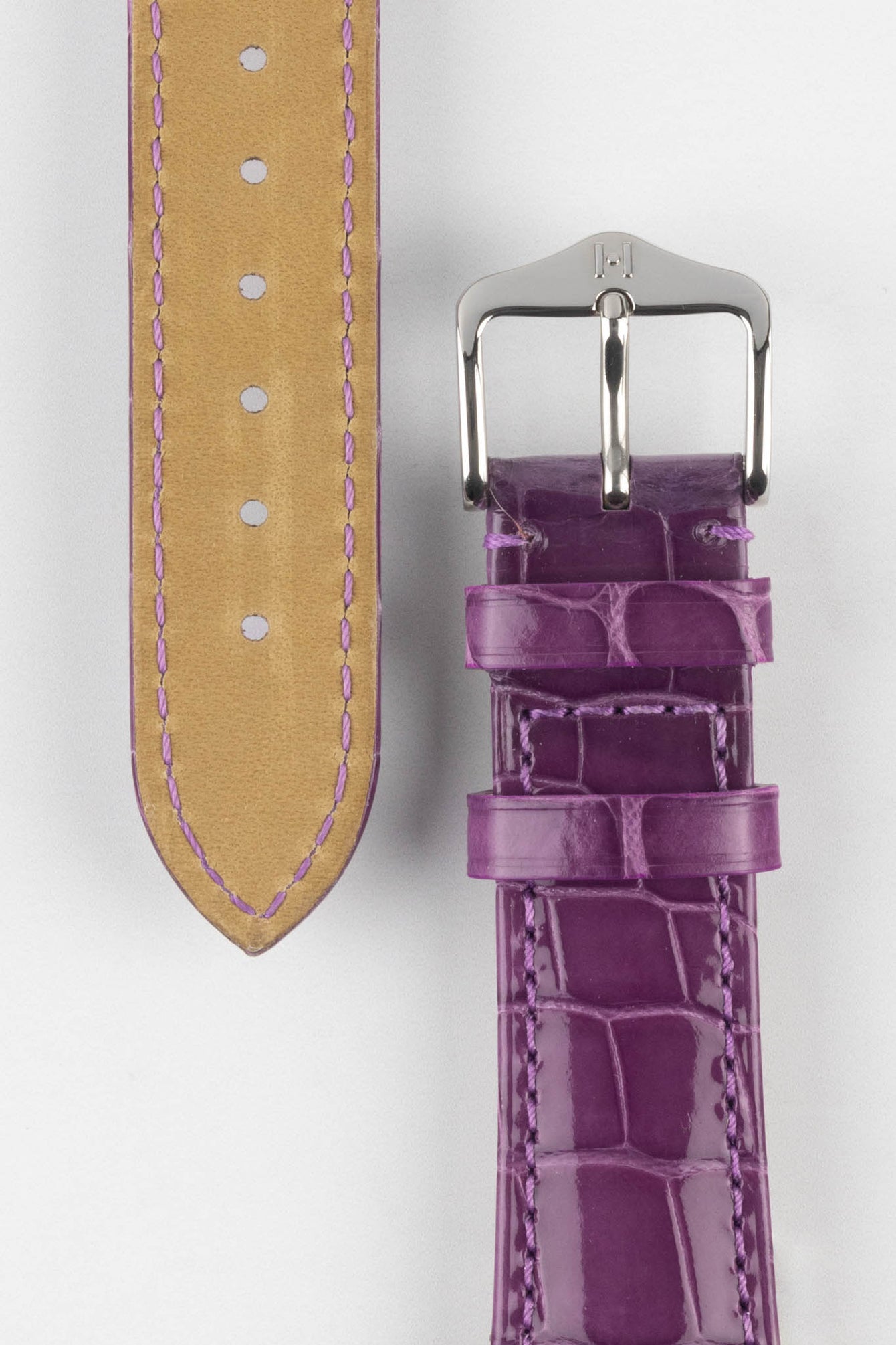 Hirsch LONDON Shiny Alligator Leather Watch Strap in VIOLET