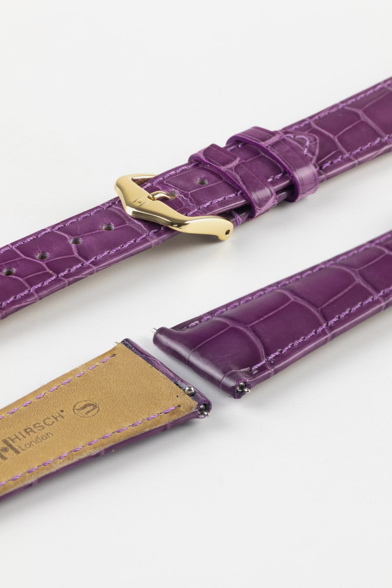 Hirsch LONDON Shiny Alligator Leather Watch Strap in VIOLET