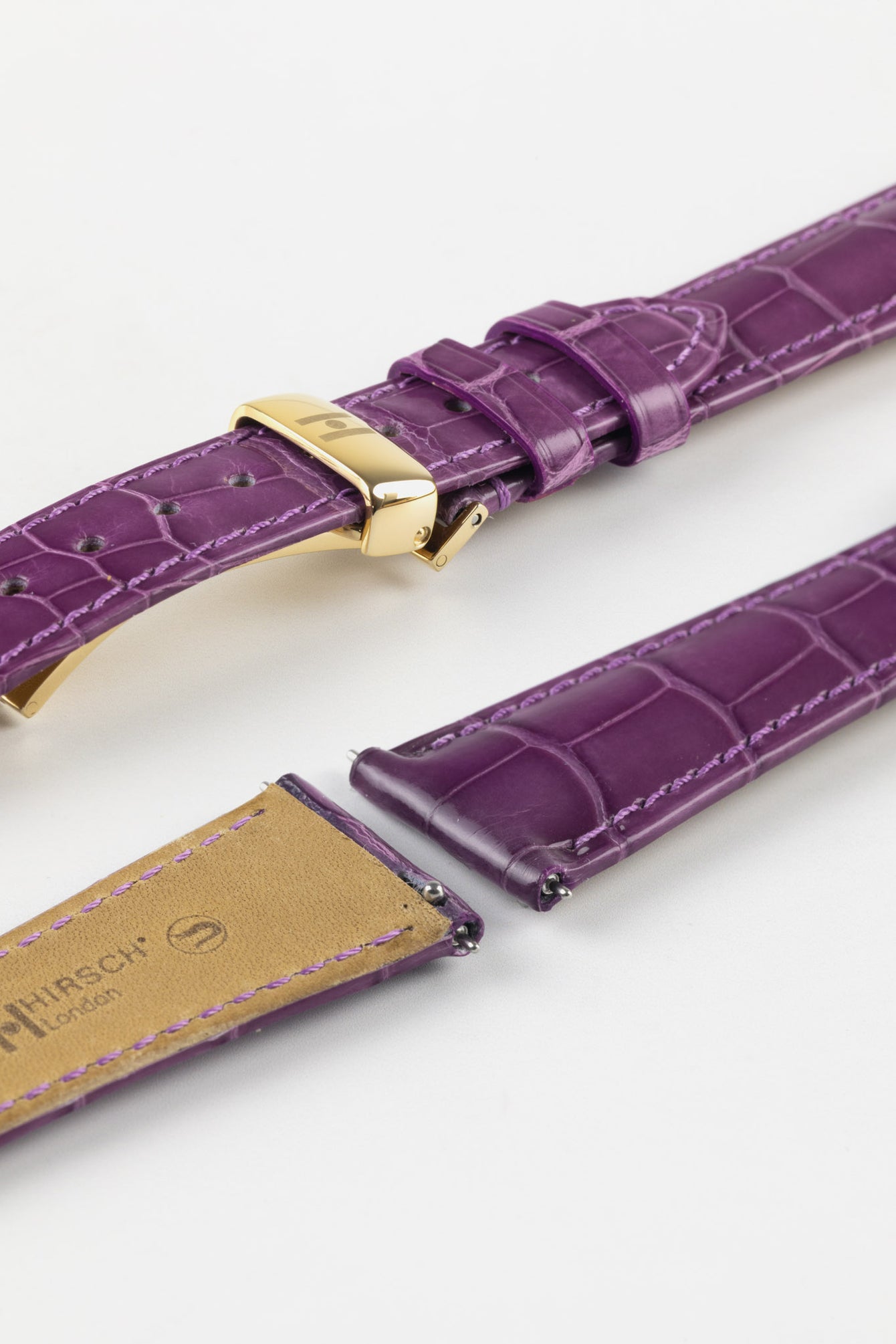 Hirsch LONDON Shiny Alligator Leather Watch Strap in VIOLET