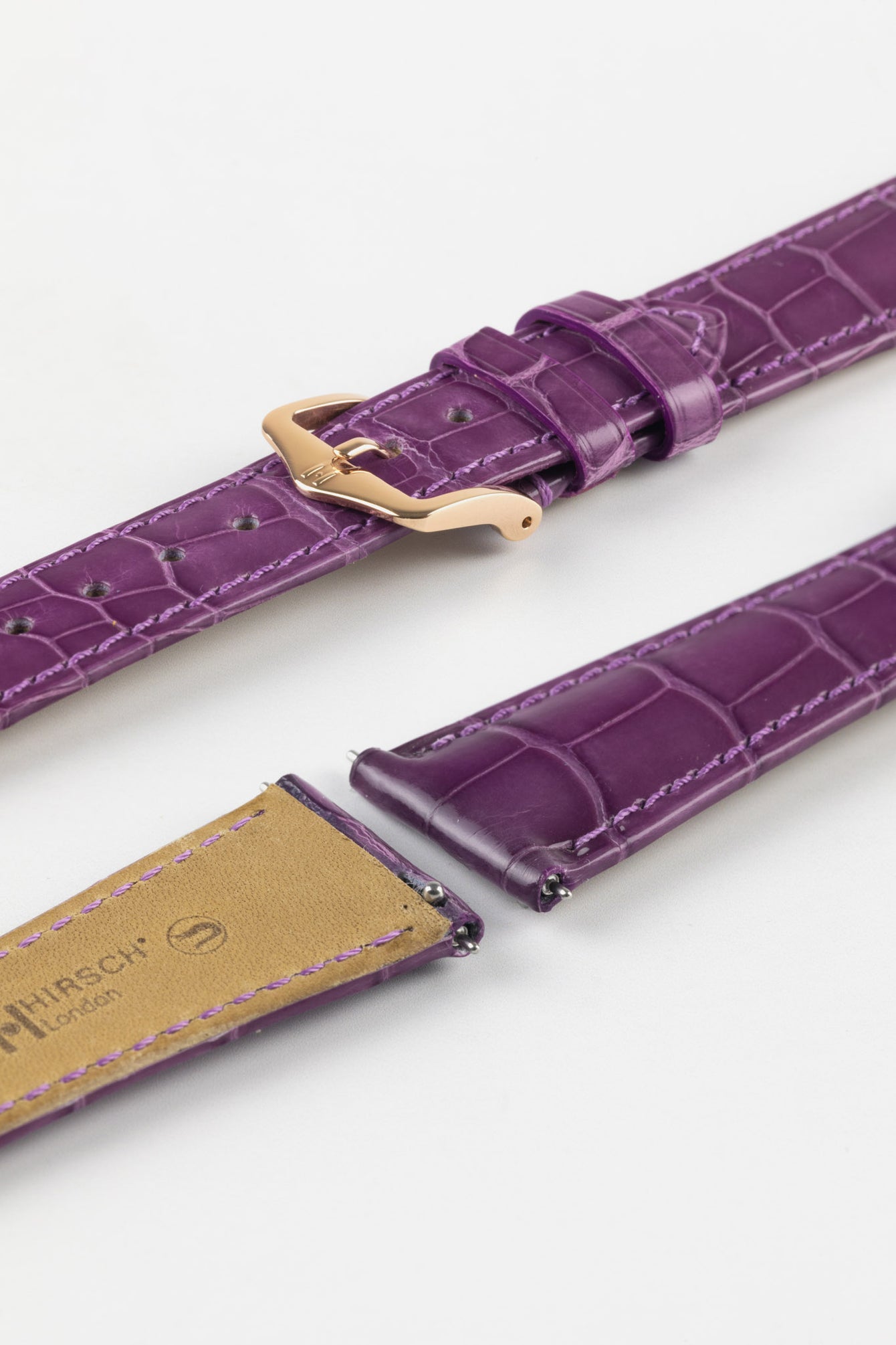 Hirsch LONDON Shiny Alligator Leather Watch Strap in VIOLET