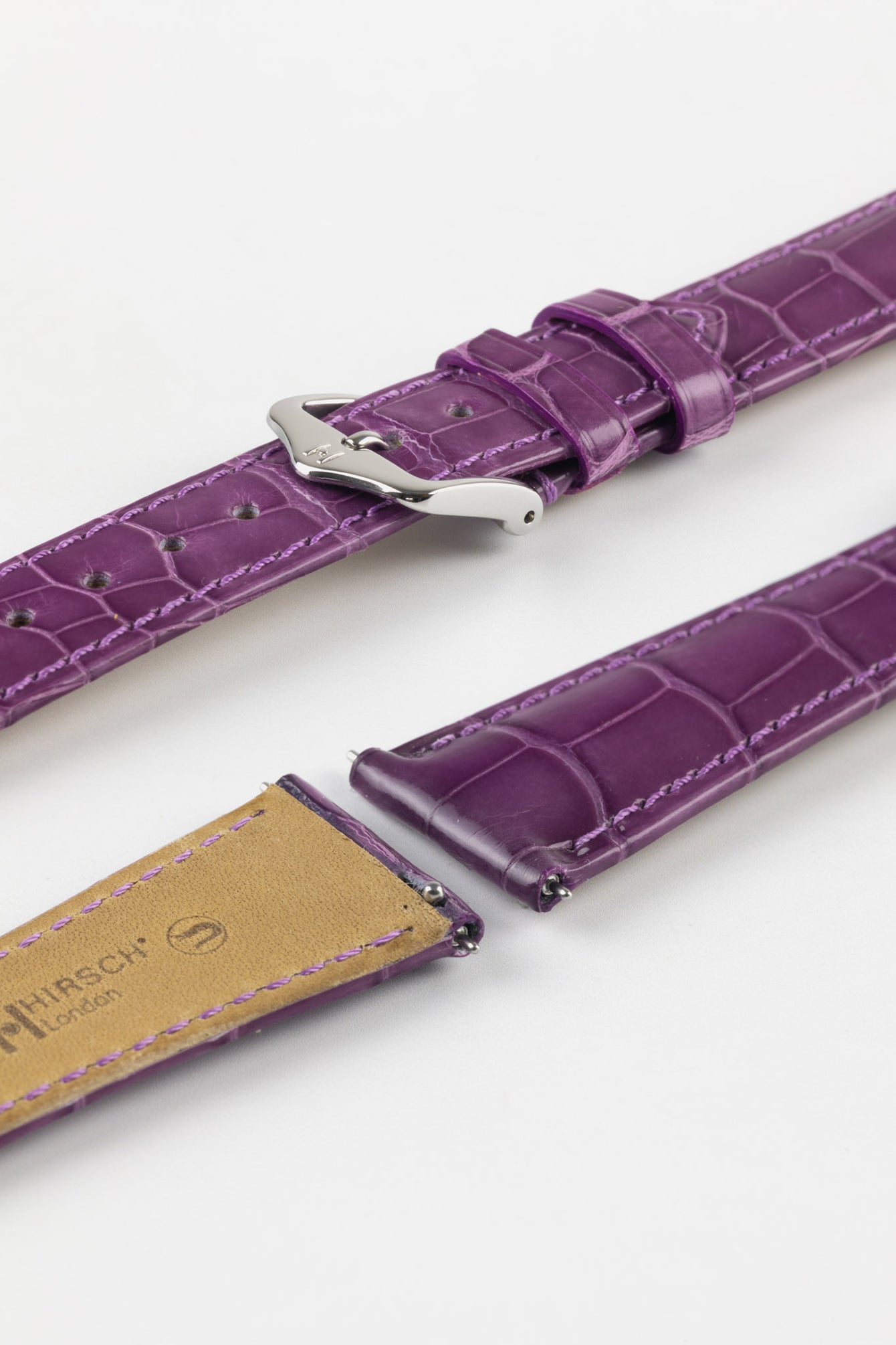 Hirsch LONDON Shiny Alligator Leather Watch Strap in VIOLET