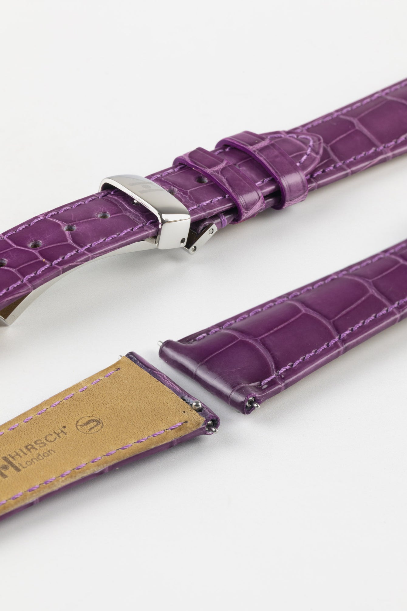 Hirsch LONDON Shiny Alligator Leather Watch Strap in VIOLET