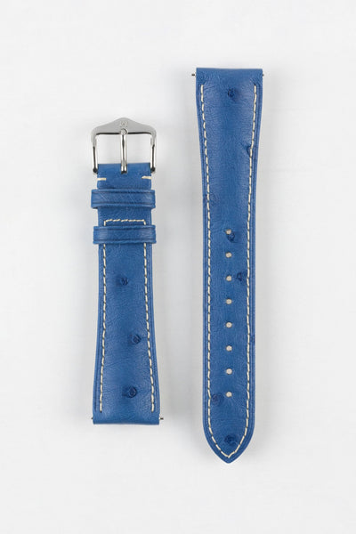 Hirsch MASSAI OSTRICH Leather Watch Strap in ROYAL BLUE With WHITE Stitching