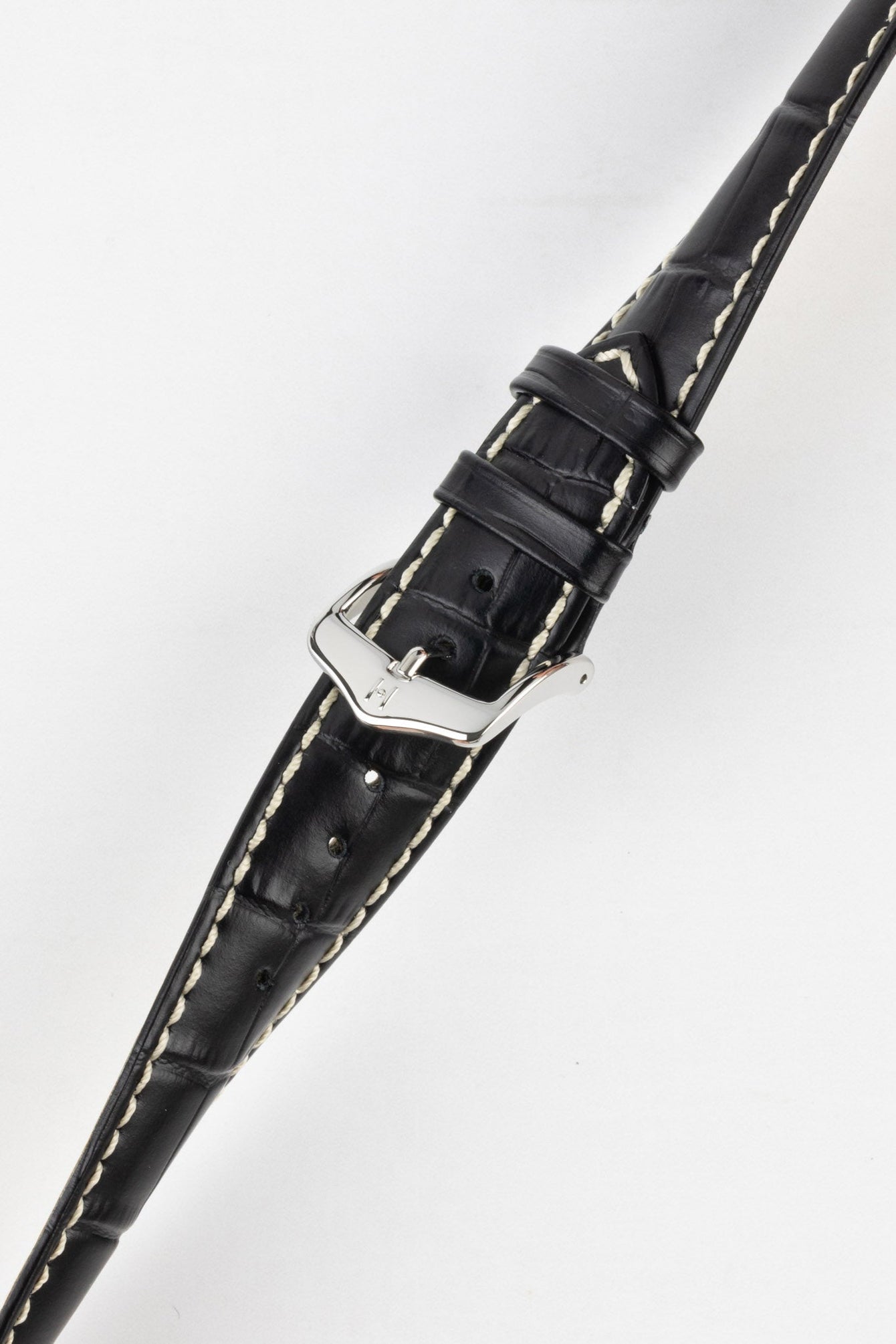 Hirsch MODENA Alligator Embossed Leather Watch Strap in BLACK