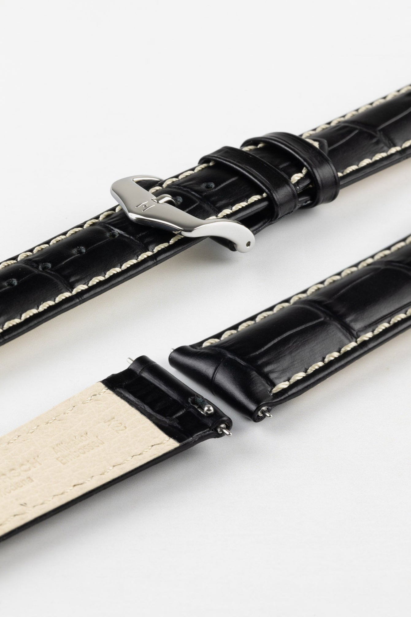 Hirsch MODENA Alligator Embossed Leather Watch Strap in BLACK