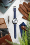 Hirsch MODENA Alligator Embossed Leather Watch Strap in BLUE